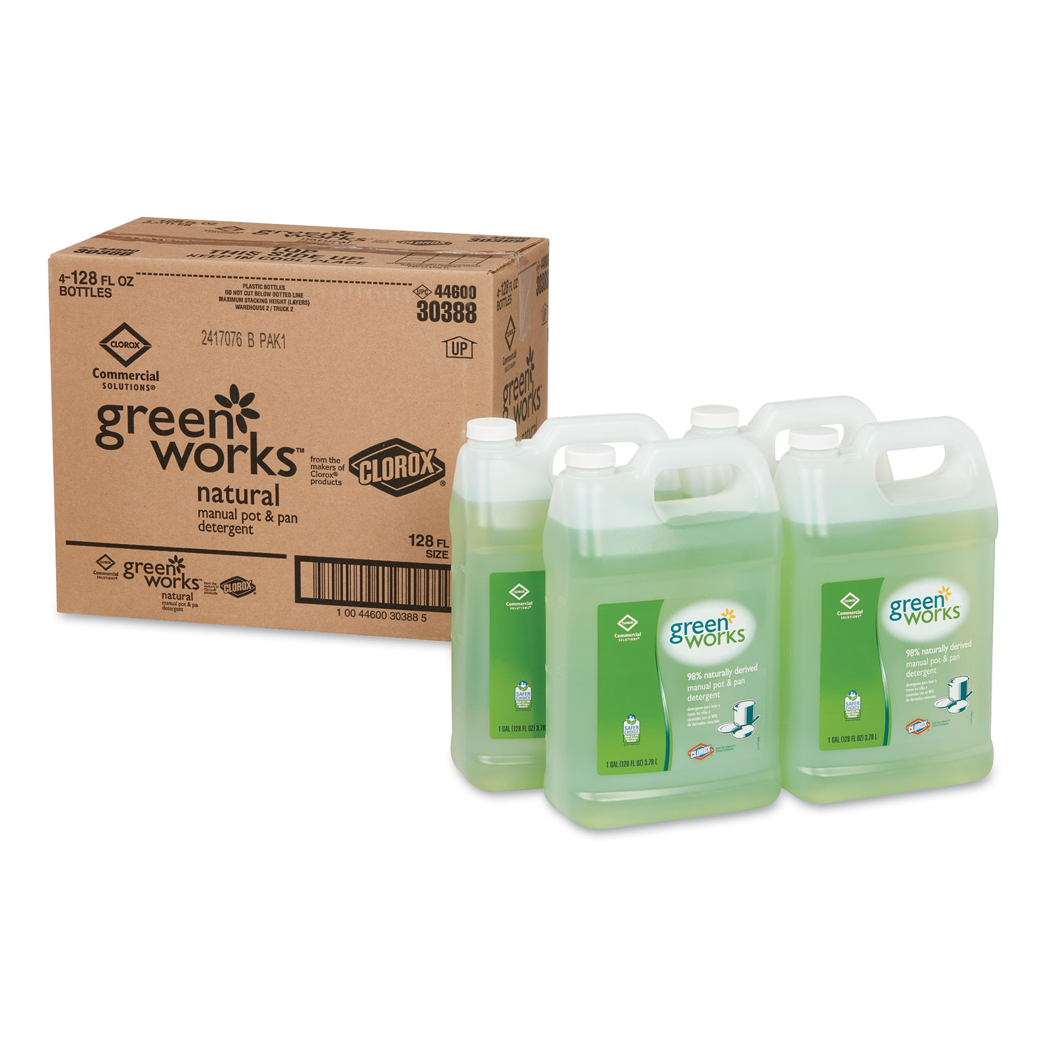  Green Works 30388 Manual Pot and Pan Dishwashing Liquid, 128 oz Bottle, 4/Carton (CLO30388CT) 