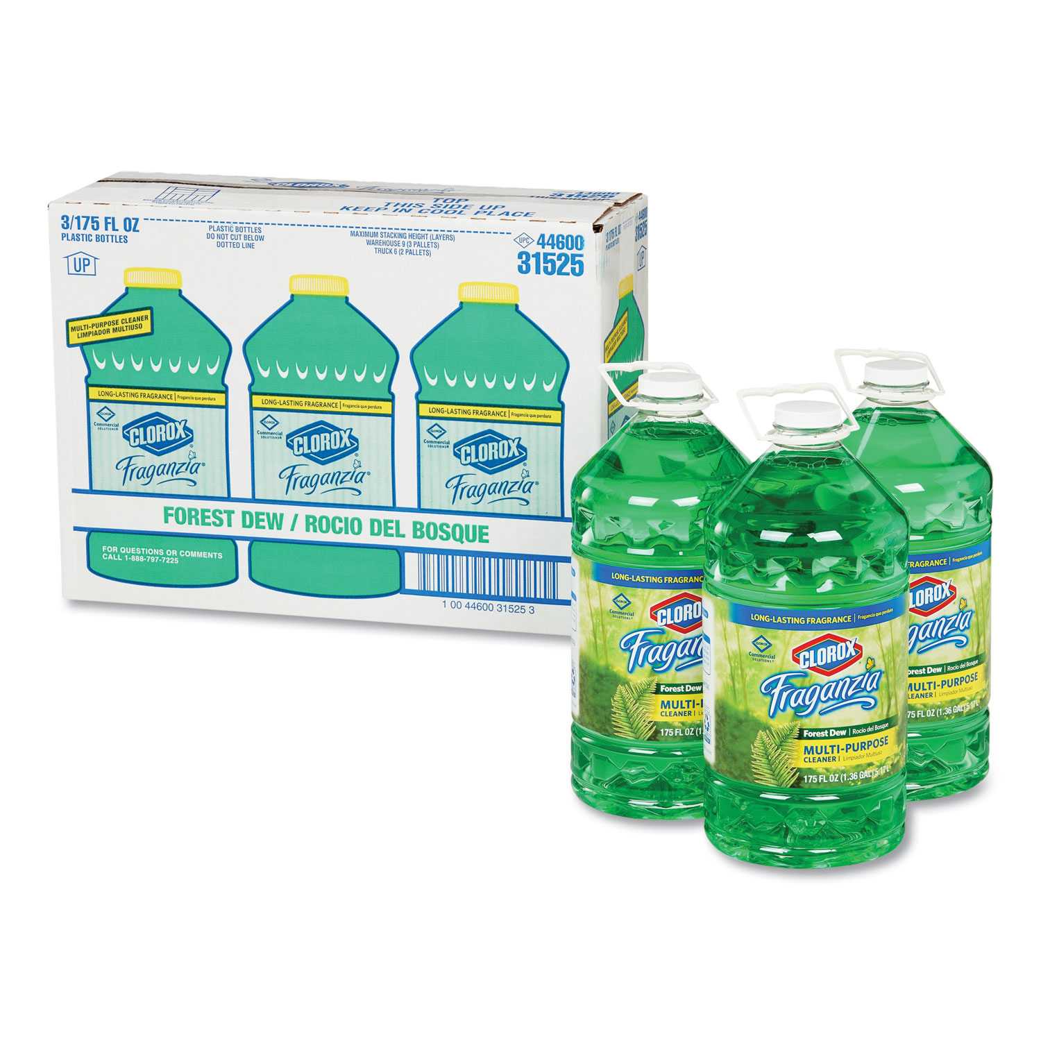  Clorox 31525 Fraganzia Multi-Purpose Cleaner, Forest Dew Scent, 175 oz Bottle, 3/Carton (CLO31525) 