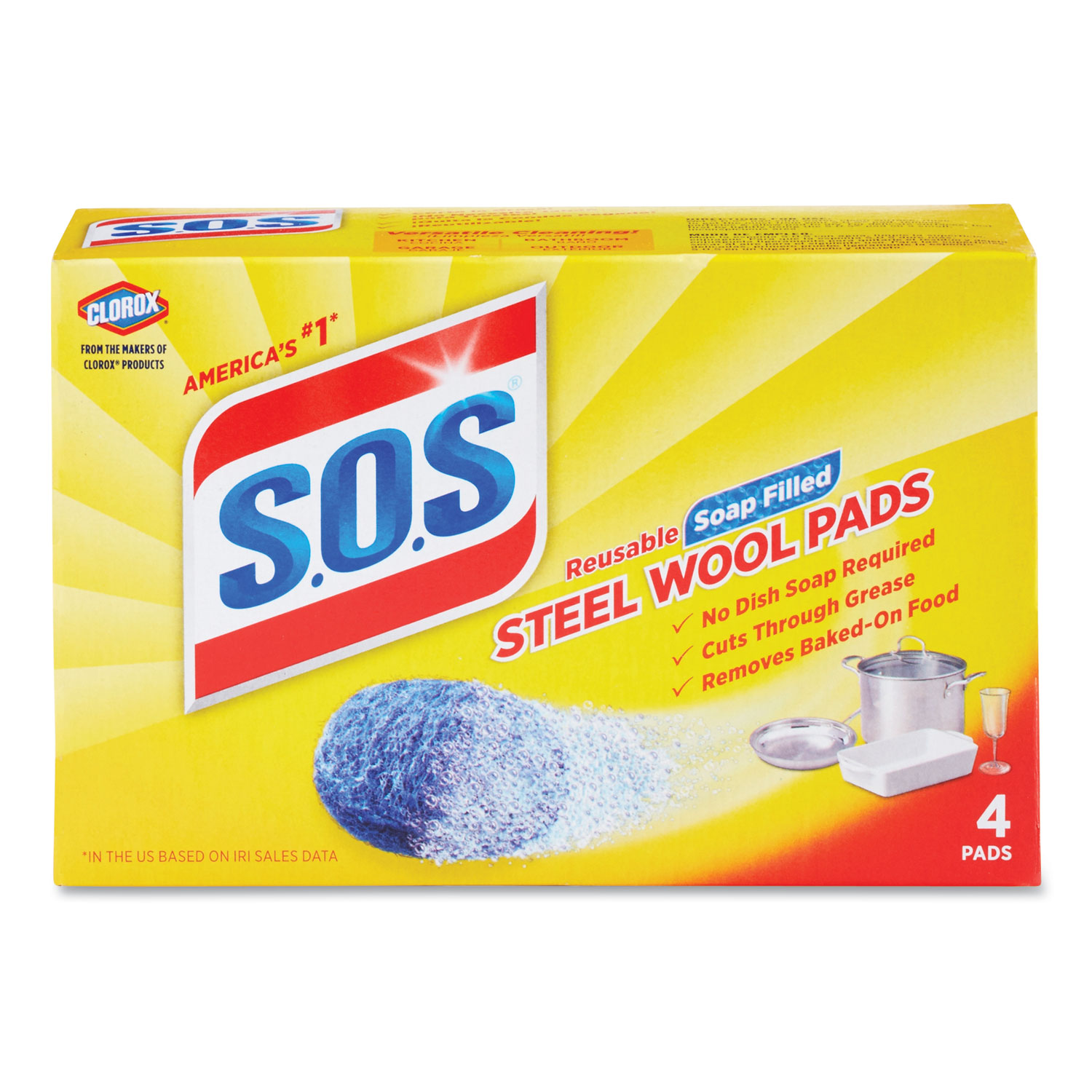 Steel Wool Soap Pad, 4/Box, 24 Boxes/Carton