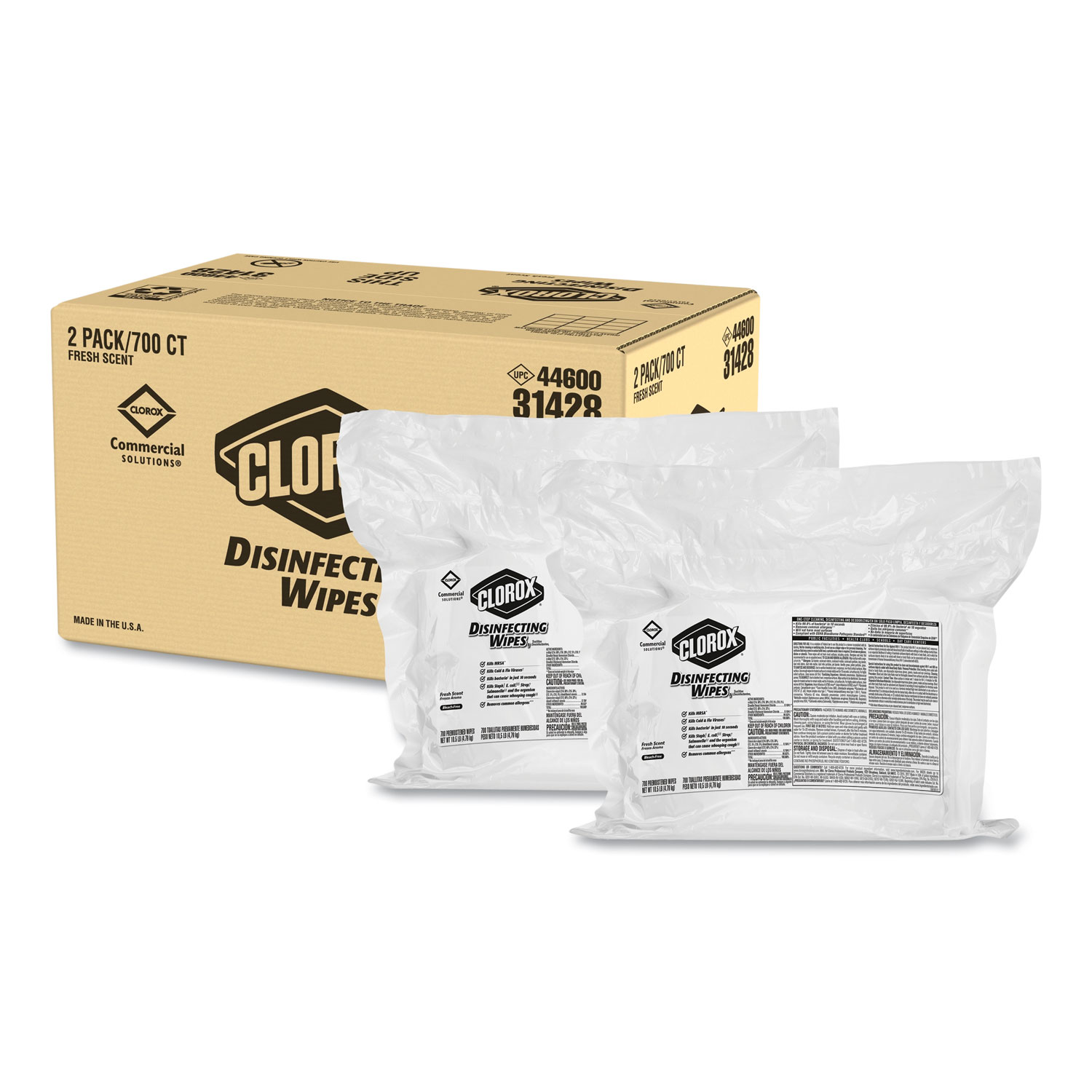  Clorox 31428 Disinfecting Wipes, Fresh Scent, 7 x 8, 700/Bag Refill, 2/Carton (CLO31428) 