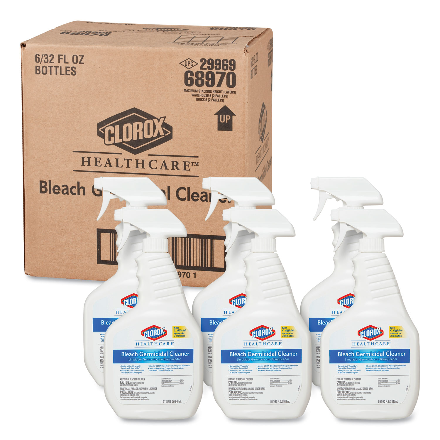  Clorox Healthcare CLO 68970 Bleach Germicidal Cleaner, 32oz Spray Bottle, 6/Carton (CLO68970) 