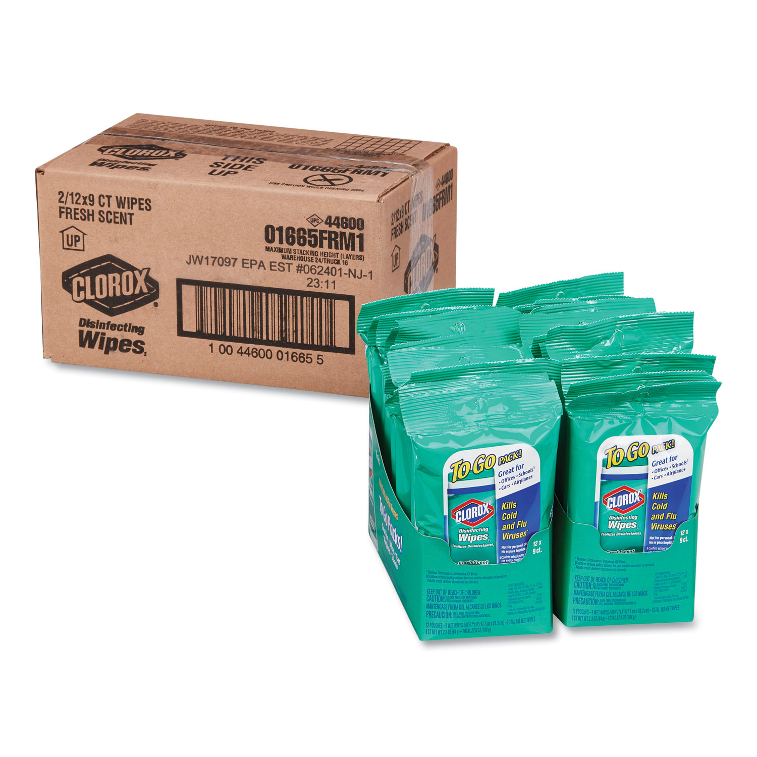  Clorox 1665 Disinfecting Wipes On The Go, Fresh Scent, 7 x 8, 9/Pack, 24 Packs/Carton (CLO01665) 