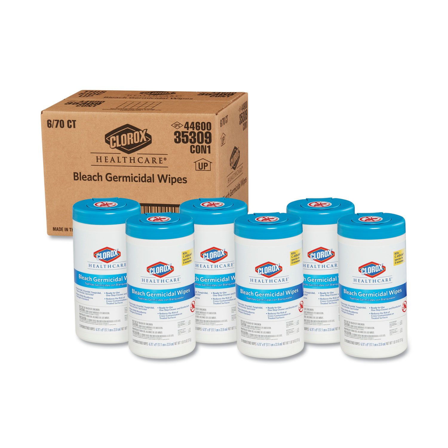  Clorox Healthcare CLO 35309 Bleach Germicidal Wipes, 6 3/4 x 9, Unscented, 70/Canister (CLO35309CT) 