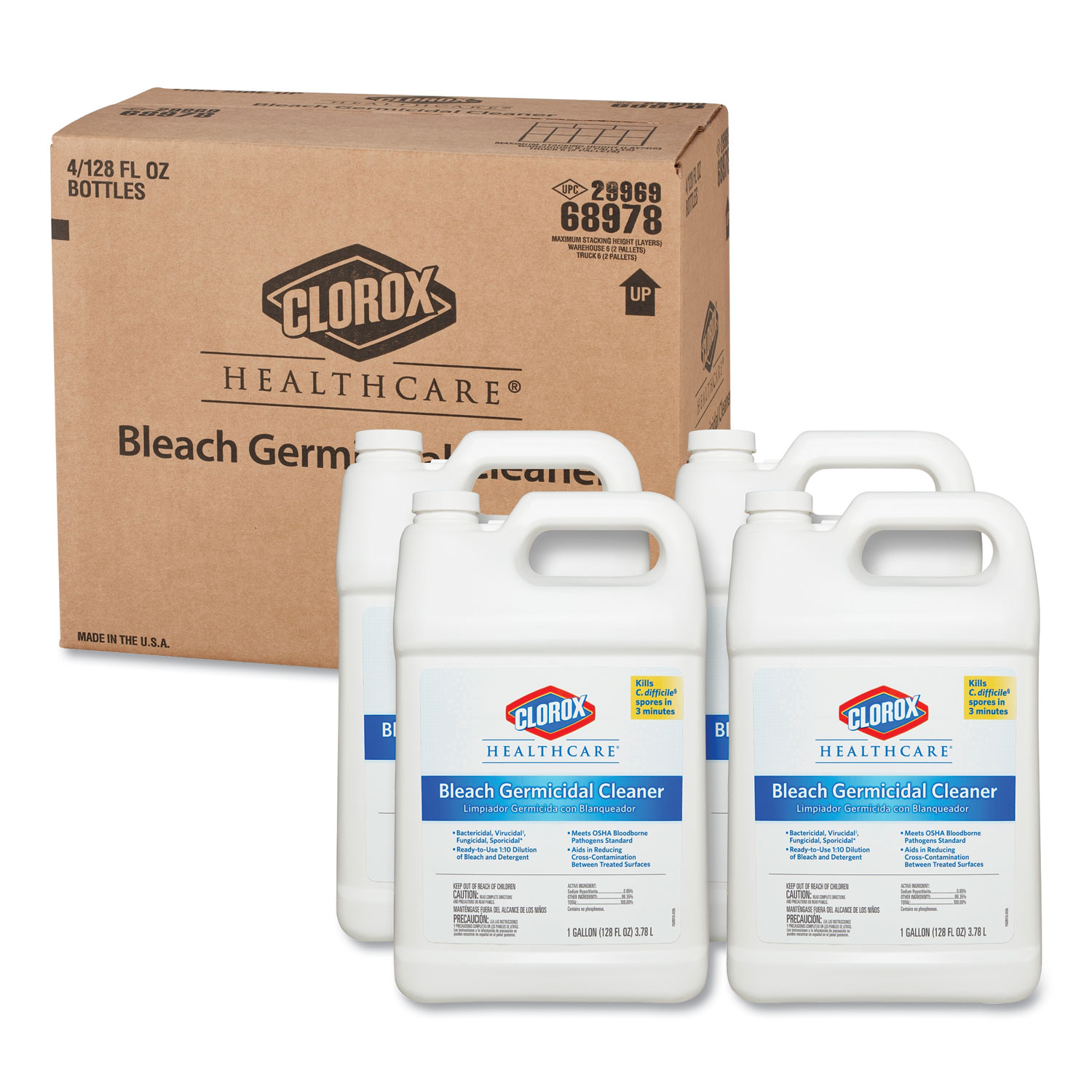  Clorox Healthcare CLO 68978 Bleach Germicidal Cleaner, 128 oz Refill Bottle, 4/Carton (CLO68978) 