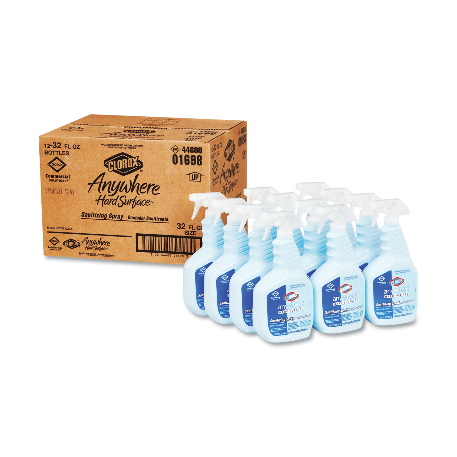  Clorox 01698 Anywhere Hard Surface Sanitizing Spray, 32oz Spray Bottle, 12/Carton (CLO01698CT) 