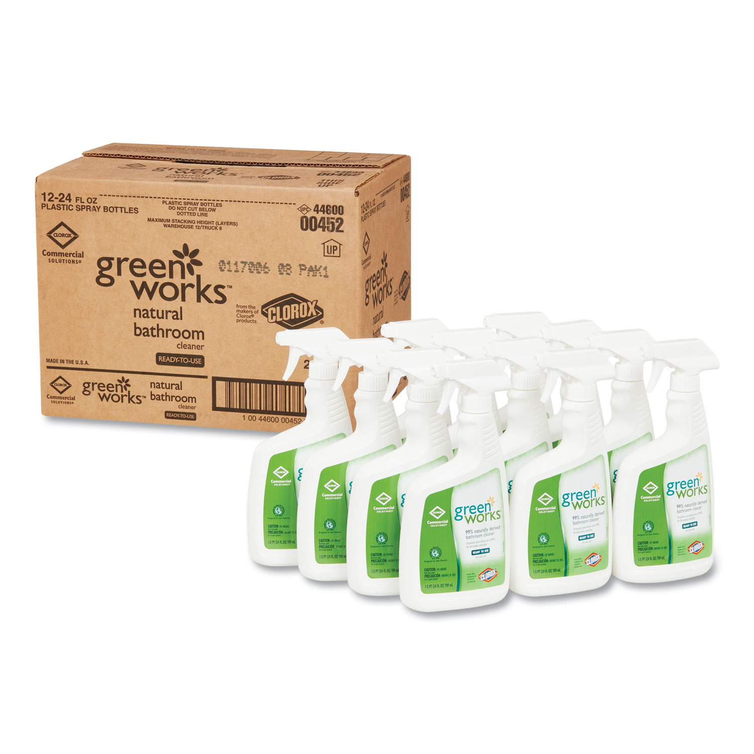  Green Works CLO 00452 Bathroom Cleaner, 24 oz Spray Bottle, 12/Carton (CLO00452CT) 