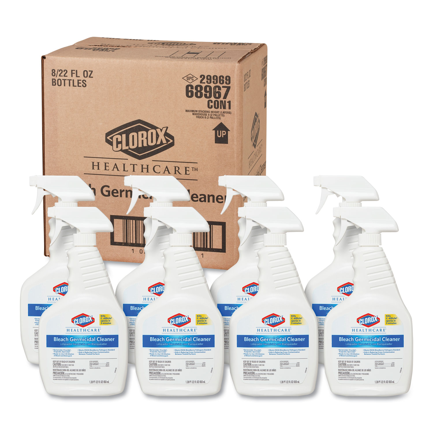  Clorox Healthcare CLO 68967 Bleach Germicidal Cleaner, 22  oz Spray Bottle, 8/Carton (CLO68967CT) 