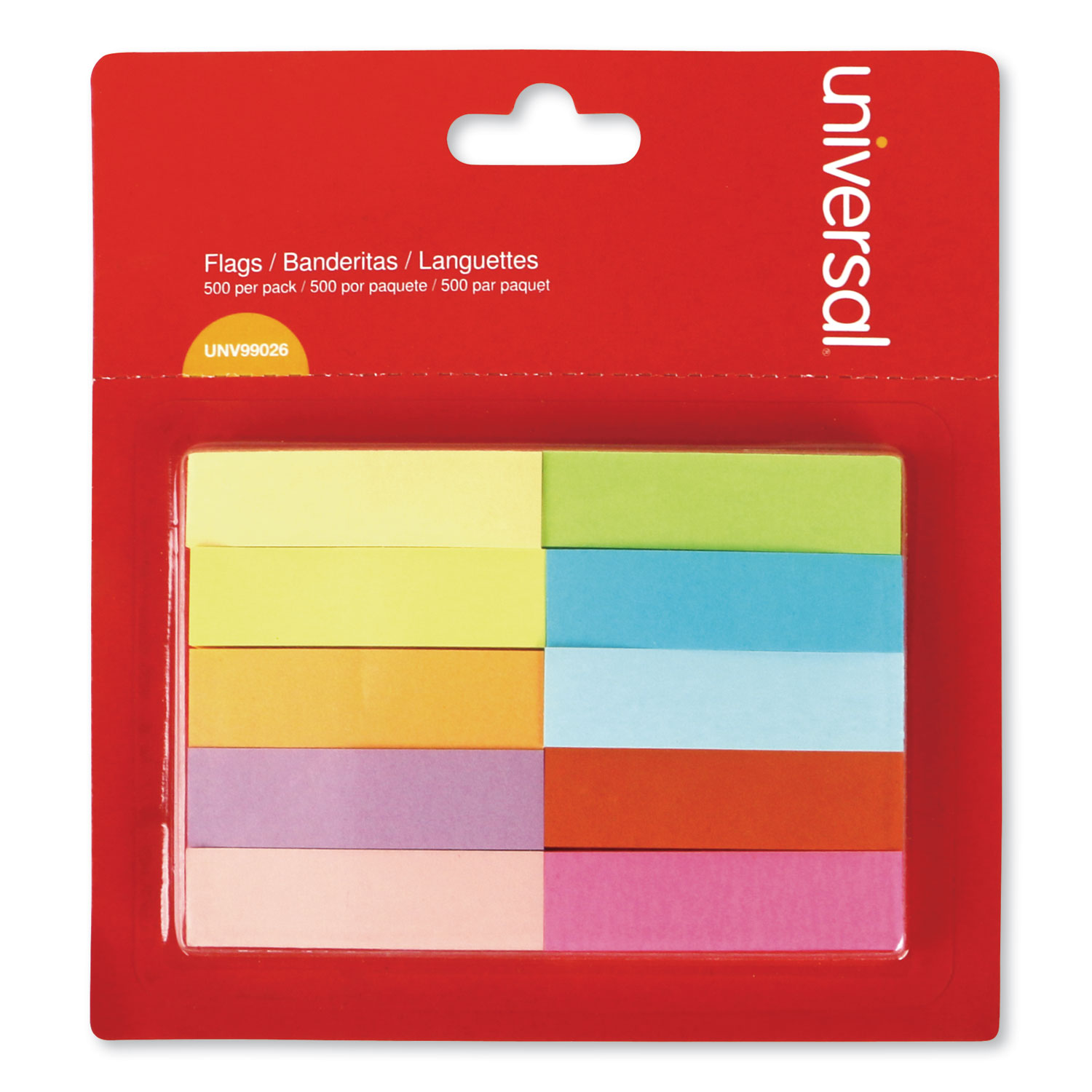 Self-Stick Page Tabs, 1/2" x 2", Assorted Colors, 500/Pack
