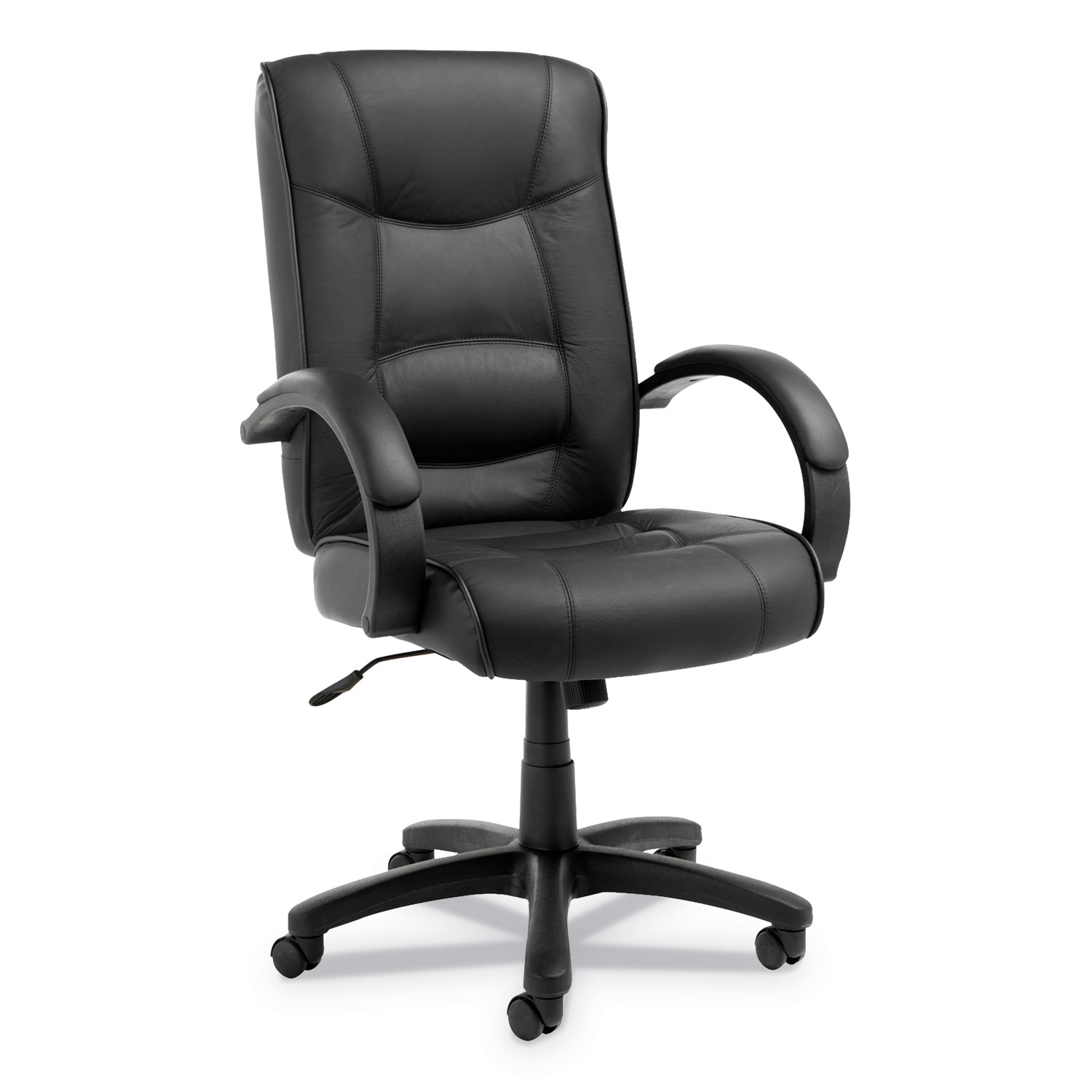  Alera ALESR41LS10B Alera Strada Series High-Back Swivel/Tilt Top-Grain Leather Chair, Supports up to 275 lbs., Black Seat/Black Back, Black Base (ALESR41LS10B) 