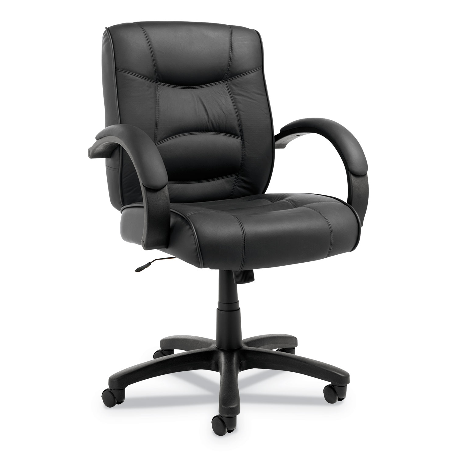  Alera ALESR42LS10B Alera Strada Leather Mid-Back Swivel/Tilt Chair, Supports up to 275 lbs., Black Seat/Black Back, Black Base (ALESR42LS10B) 