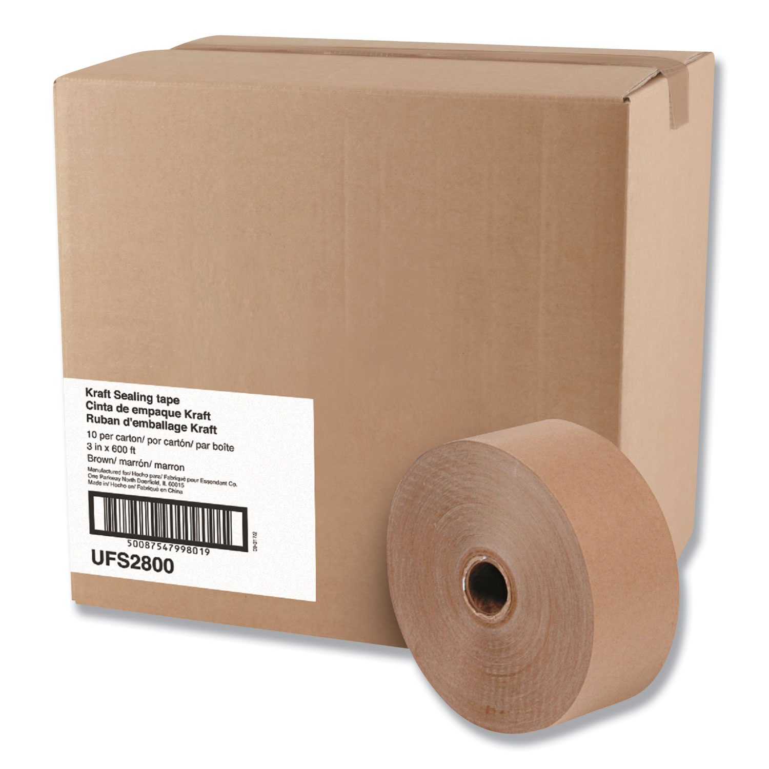  General Supply UFS2800 Gummed Kraft Sealing Tape, 3 Core, 3 x 600 ft, Brown, 10/Carton (UNV2800) 