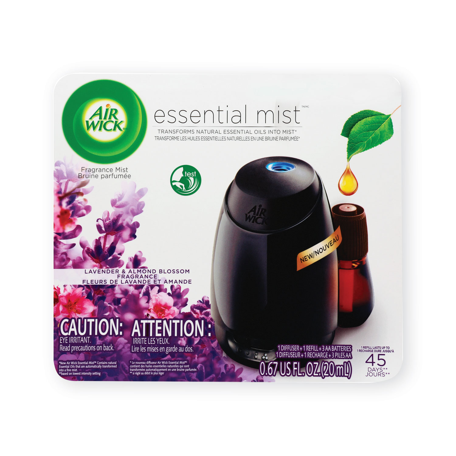  Air Wick 62338-98576 Essential Mist Starter Kit, Lavender and Almond Blossom, 0.67 oz, 4/Carton (RAC98576) 