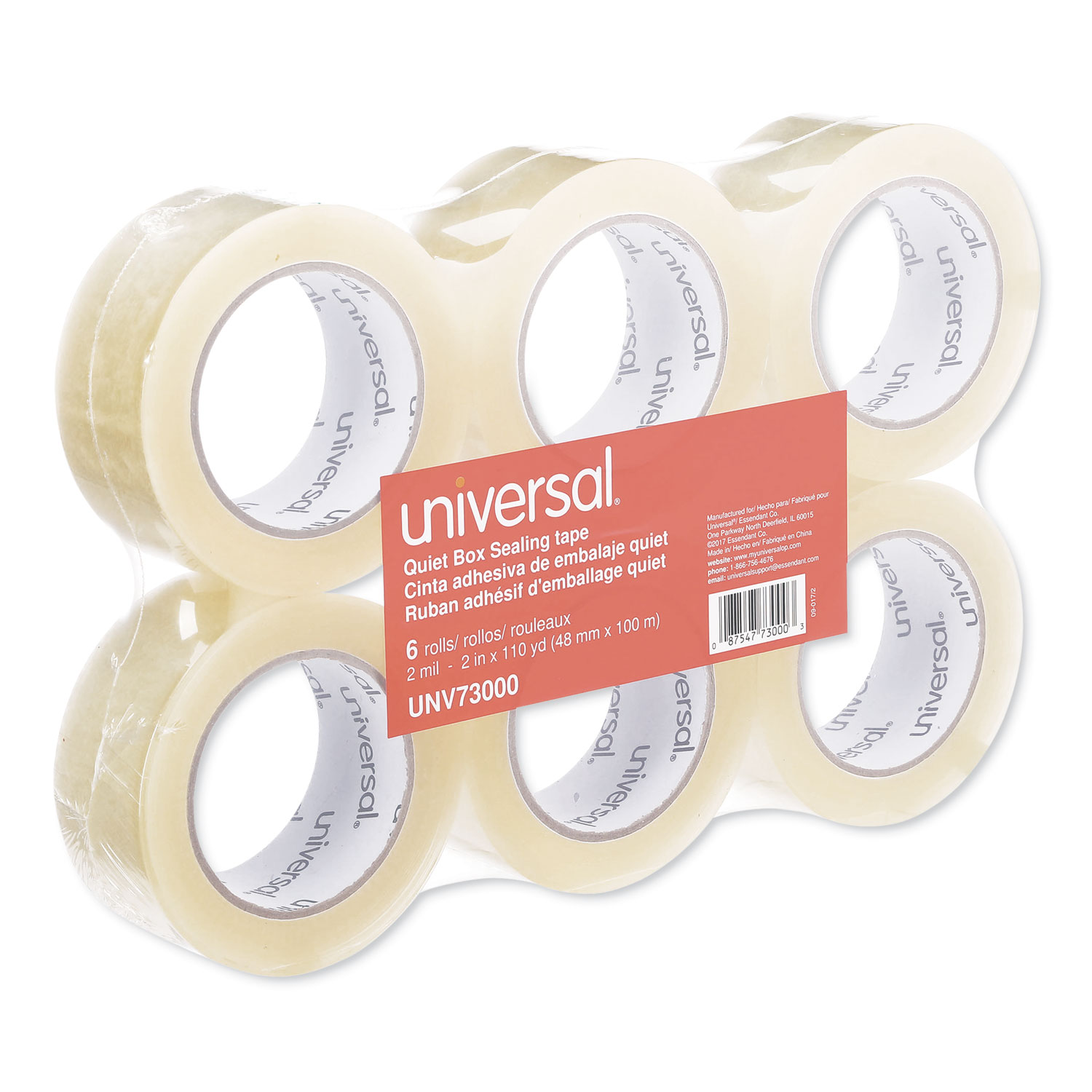 Quiet Tape Box Sealing Tape, 3" Core, 1.88" x 110 yds, Clear, 6/Pack