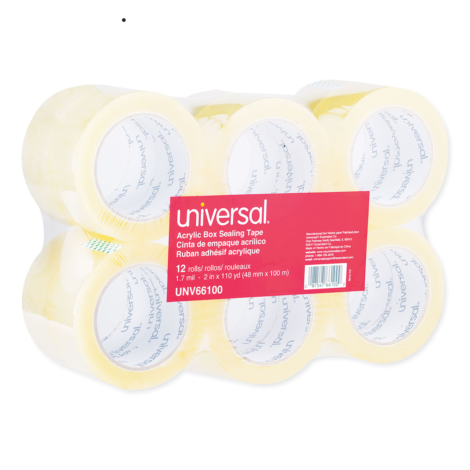  Universal UNV66100 Deluxe General-Purpose Acrylic Box Sealing Tape, 3 Core, 1.88 x 110 yds, Clear, 12/Pack (UNV66100) 
