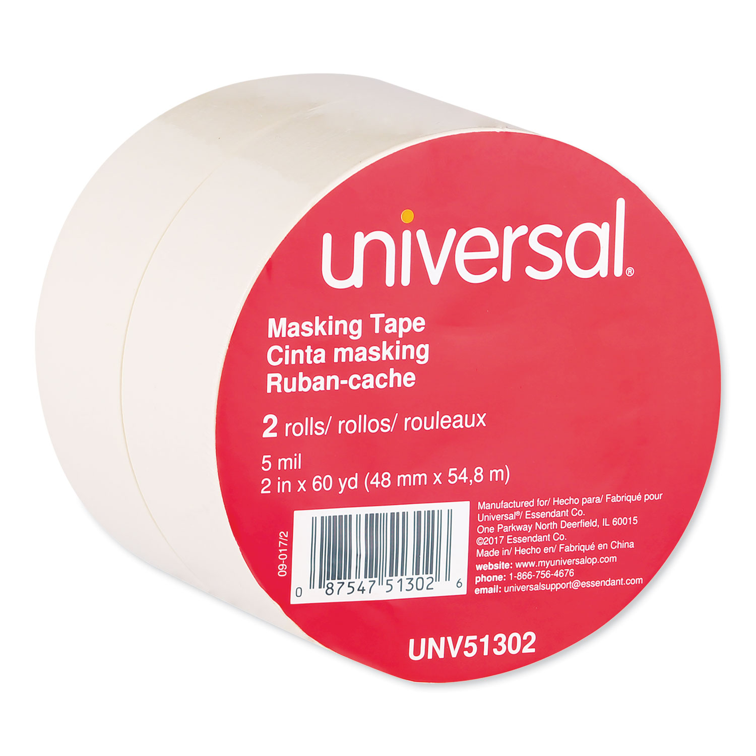  Universal UNV51302 General-Purpose Masking Tape, 3 Core, 48 mm x 54.8 m, Beige, 2/Pack (UNV51302) 