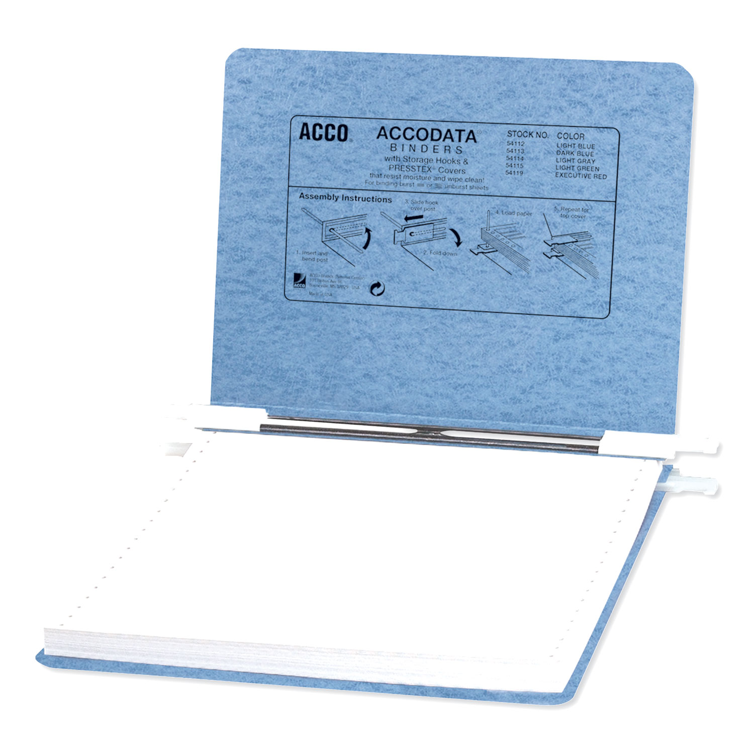  ACCO A7054112A PRESSTEX Covers with Storage Hooks, 2 Posts, 6 Capacity, 9.5 x 11, Light Blue (ACC54112) 