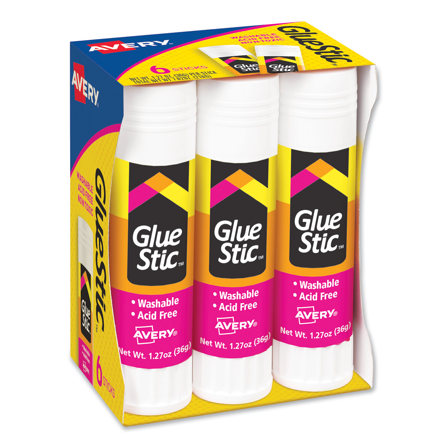  Avery 98073 Permanent Glue Stic Value Pack, 1.27 oz, Applies White, Dries Clear, 6/Pack (AVE98073) 