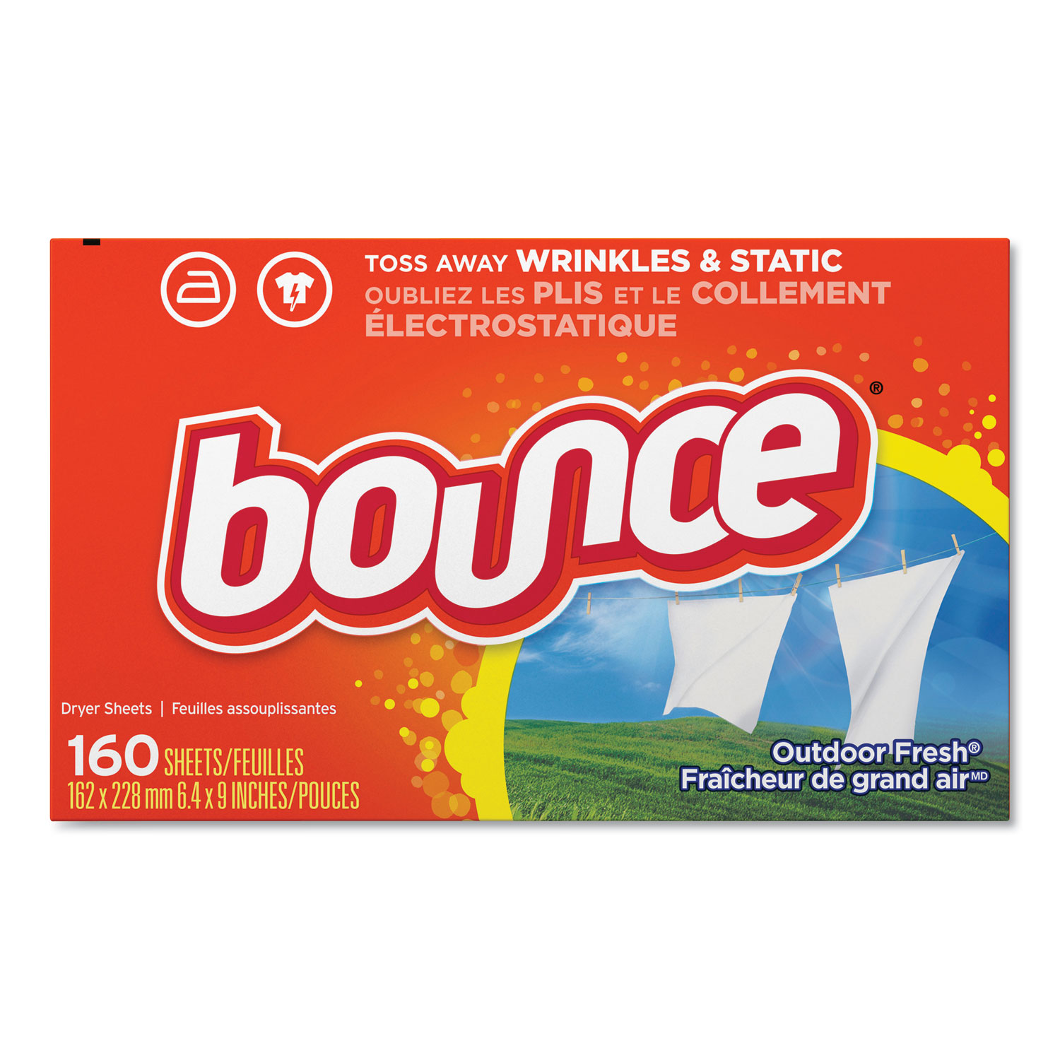  Bounce 80168 Fabric Softener Sheets, Outdoor Fresh, 160 Sheets/Box, 6 Boxes/Carton (PGC80168CT) 