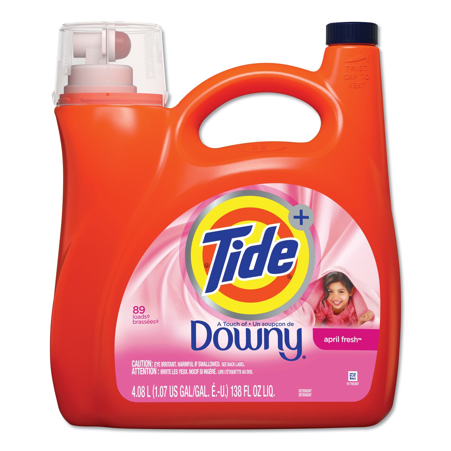  Tide 87456 Touch of Downy Liquid Laundry Detergent, April Fresh, 138 oz Bottle, 4/Carton (PGC87456) 