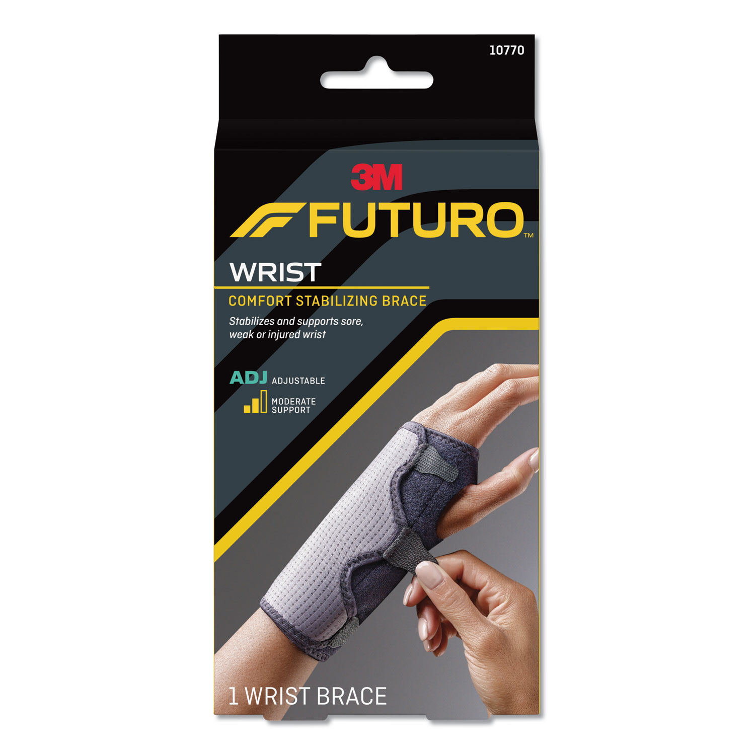 Adjustable Reversible Splint Wrist Brace, Fits Wrists 5 1/2"- 8 1/2", Black