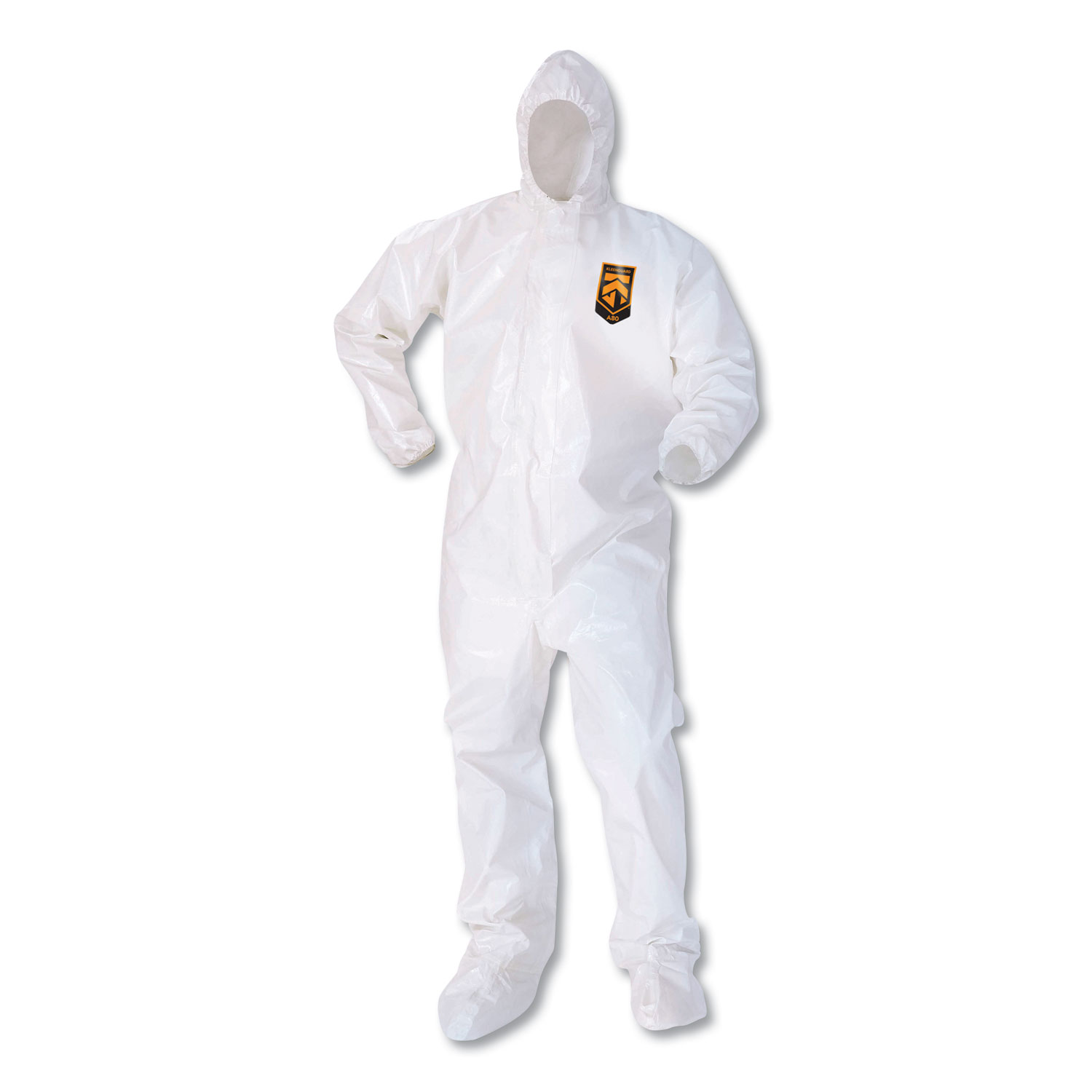 A80 Coveralls with Head/Foot Covering, Zipper Front with Storm Flap,  Saranex 23-P/Cloth, 4X-Large, White, 10/Carton