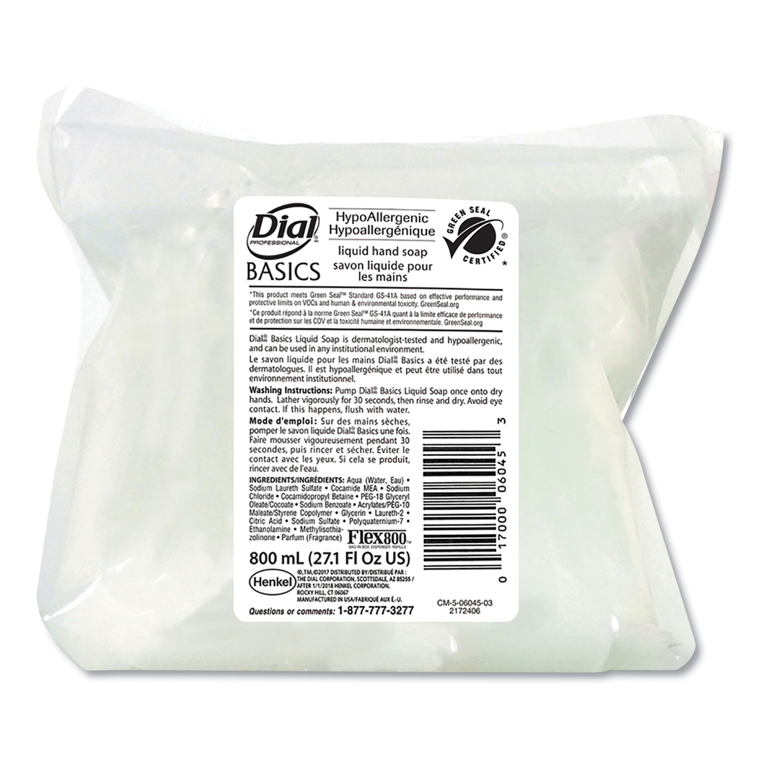  Dial Professional 6045 Basics Liquid Soap, Fresh Floral, 800 ml Flex Pack, 12/Carton (DIA06045) 