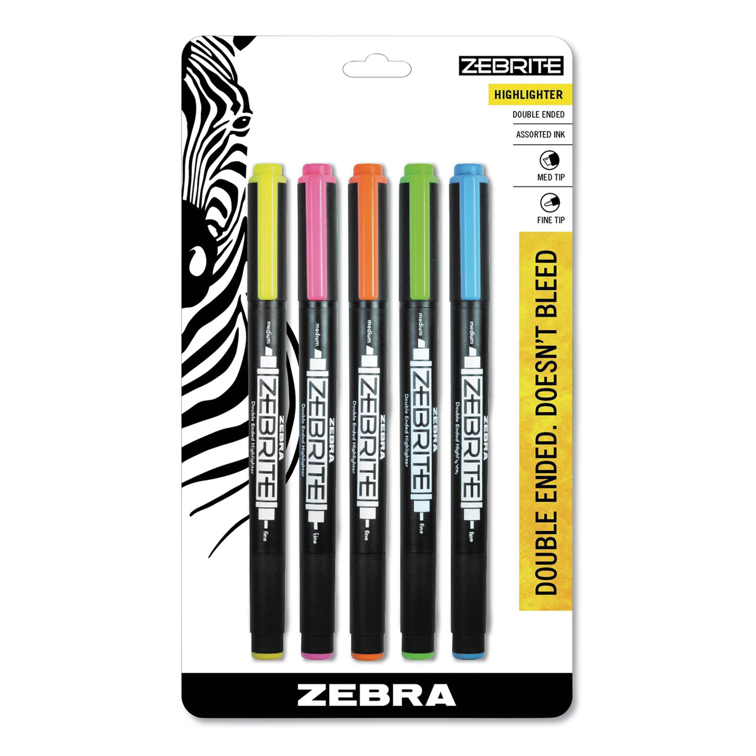  Zebra 75005 Zebrite Eco Double-ended Highlighter, Chisel/Bullet Tip, Assorted Colors, 5/Set (ZEB75005) 