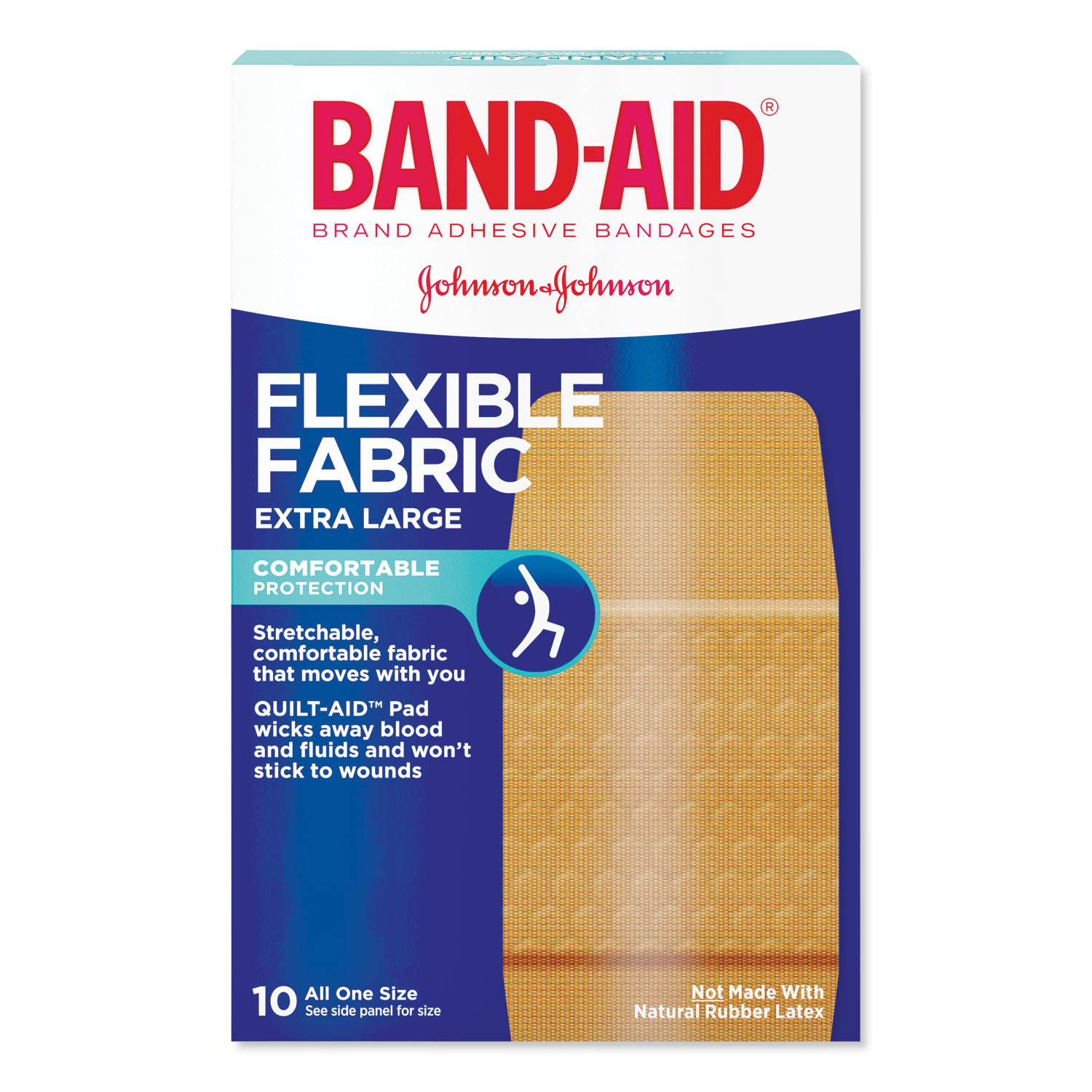  BAND-AID 111834100 Flexible Fabric Extra Large Adhesive Bandages, 1.25 x 4, 10/Box (JOJ5685) 