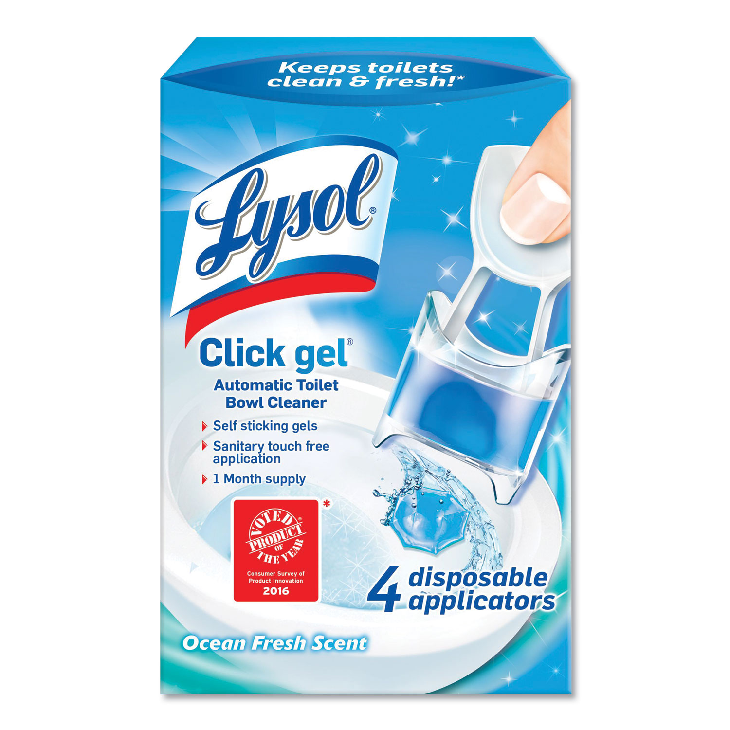  LYSOL Brand 19200-92918 Click Gel Automatic Toilet Bowl Cleaner, Ocean Fresh, 0.68 oz, 4/Box (RAC92918) 