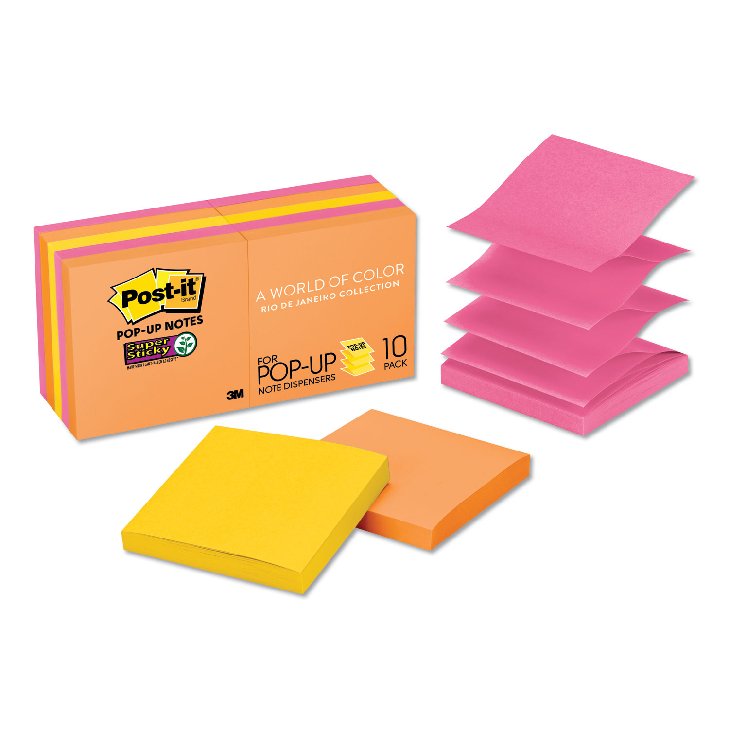  Post-it Pop-up Notes Super Sticky R330-10SSAU Pop-up 3 x 3 Note Refill, Rio de Janeiro, 90 Notes/Pad, 10 Pads/Pack (MMMR33010SSAU) 