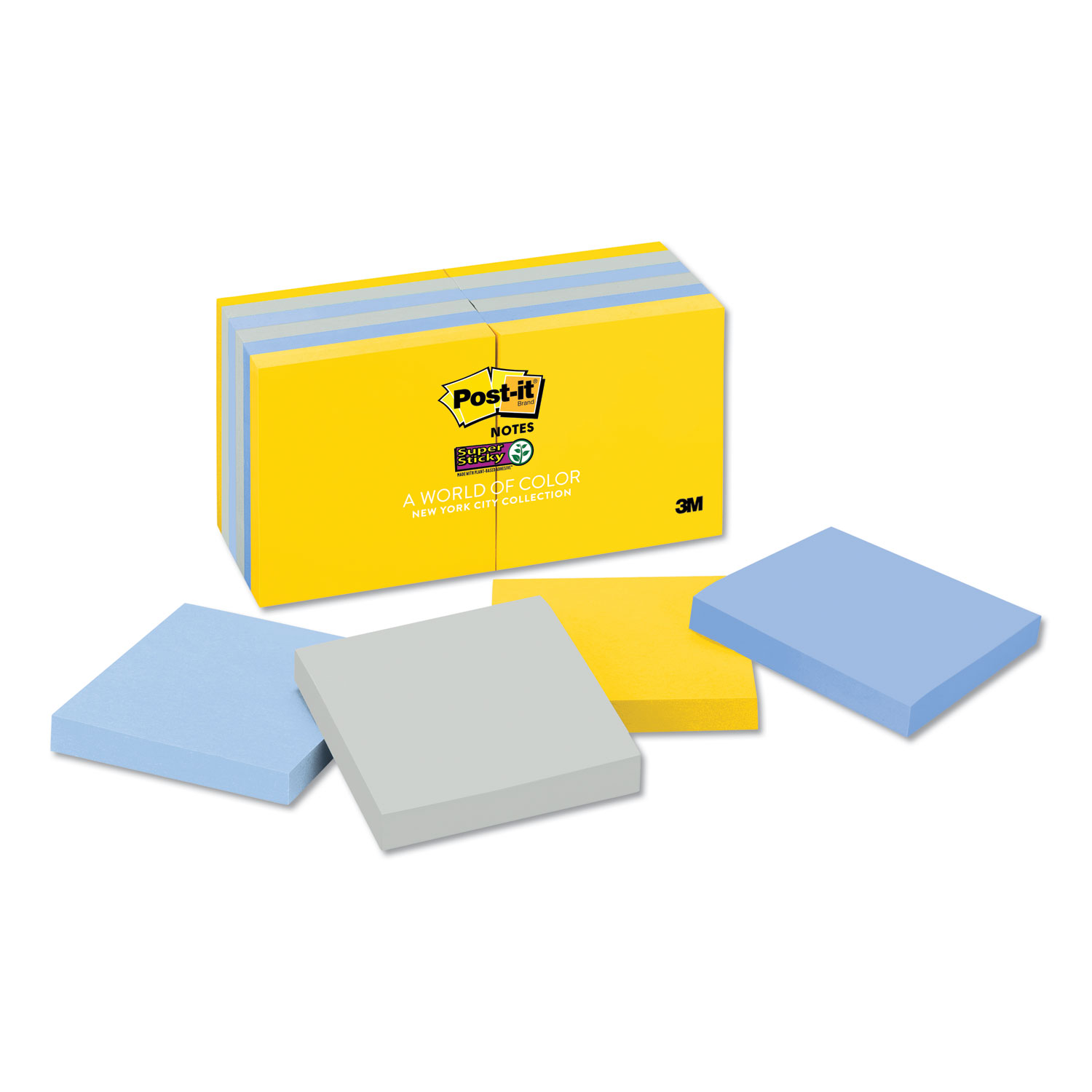  Post-it Notes Super Sticky 65412SSNY Pads in New York Colors Notes, 3 x 3, 90-Sheets/Pad, 12 Pads/Pack (MMM65412SSNY) 