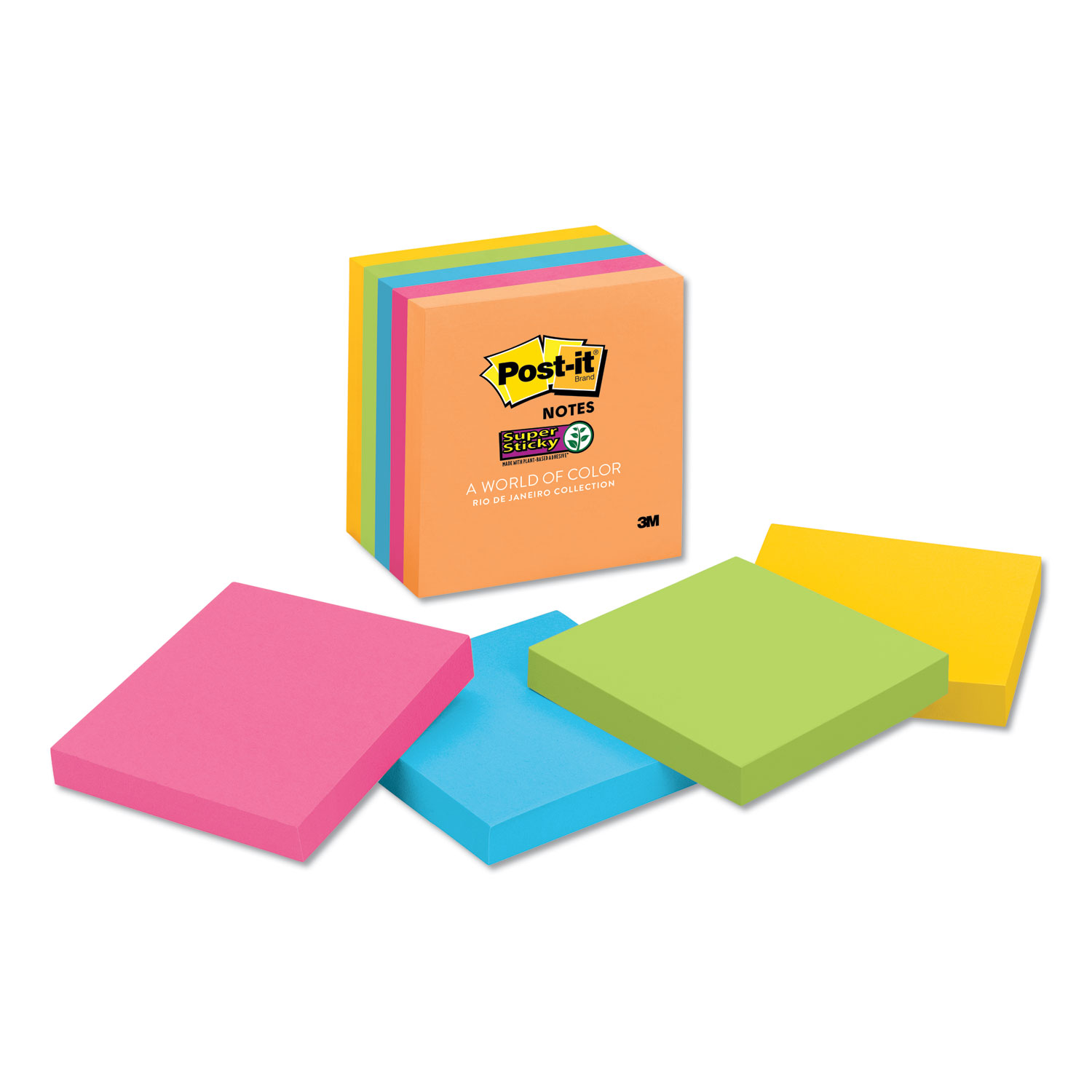 Pads in Energy Boost Collection Colors, 3 x 3, 90 Sheets/Pad, 5 Pads/Pack