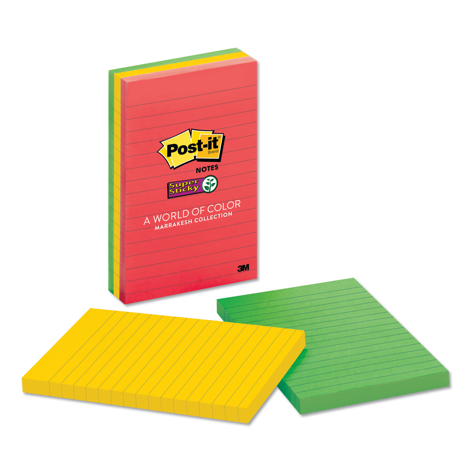  Post-it Notes Super Sticky 660-3SSAN Pads in Marrakesh Colors, Lined, 4 x 6, 90-Sheet, 3/Pack (MMM6603SSAN) 