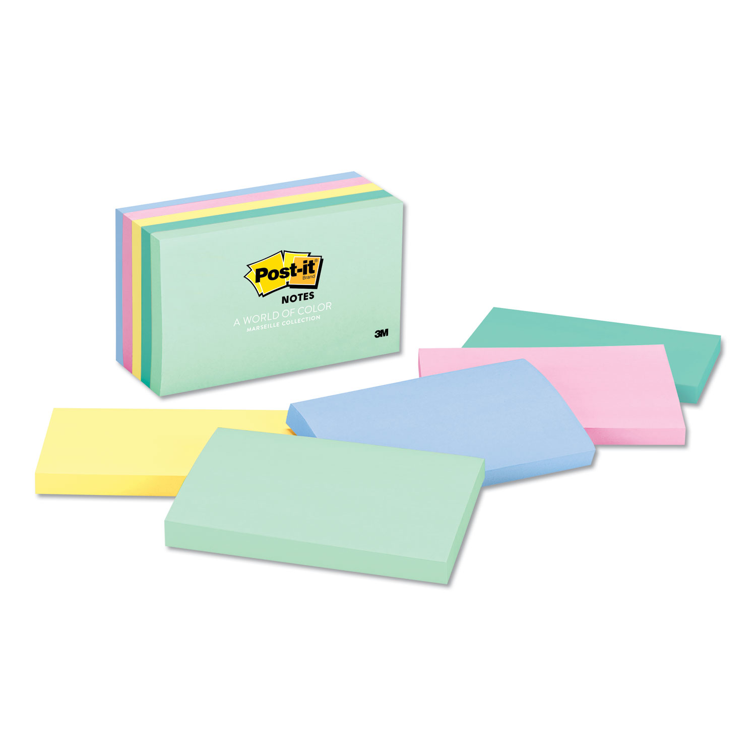  Post-it Notes 655-AST Original Pads in Marseille Colors, 3 x 5, 100-Sheet, 5/Pack (MMM655AST) 