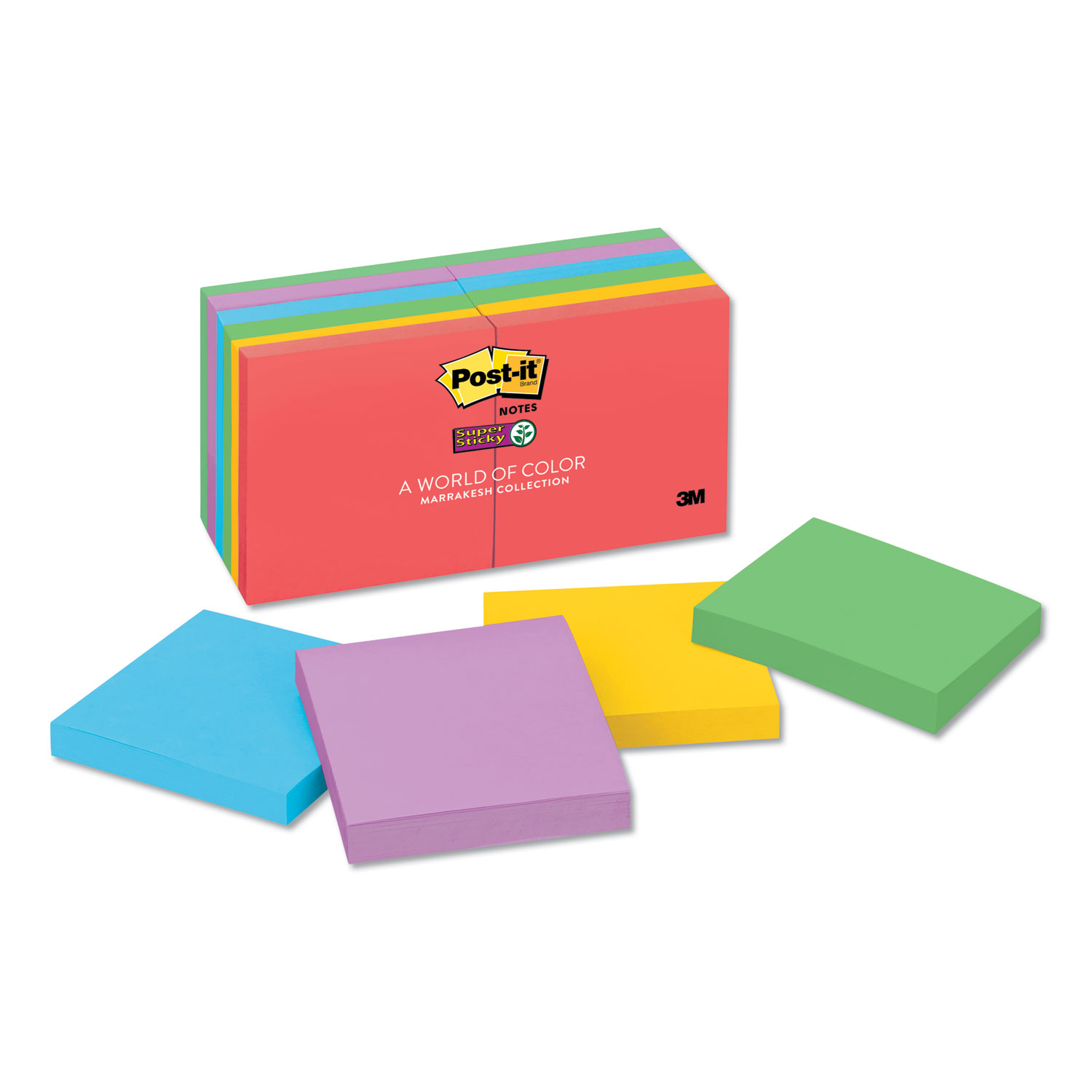  Post-it Notes Super Sticky 654-12SSAN Pads in Marrakesh Colors, 3 x 3, 90-Sheet, 12/Pack (MMM65412SSAN) 