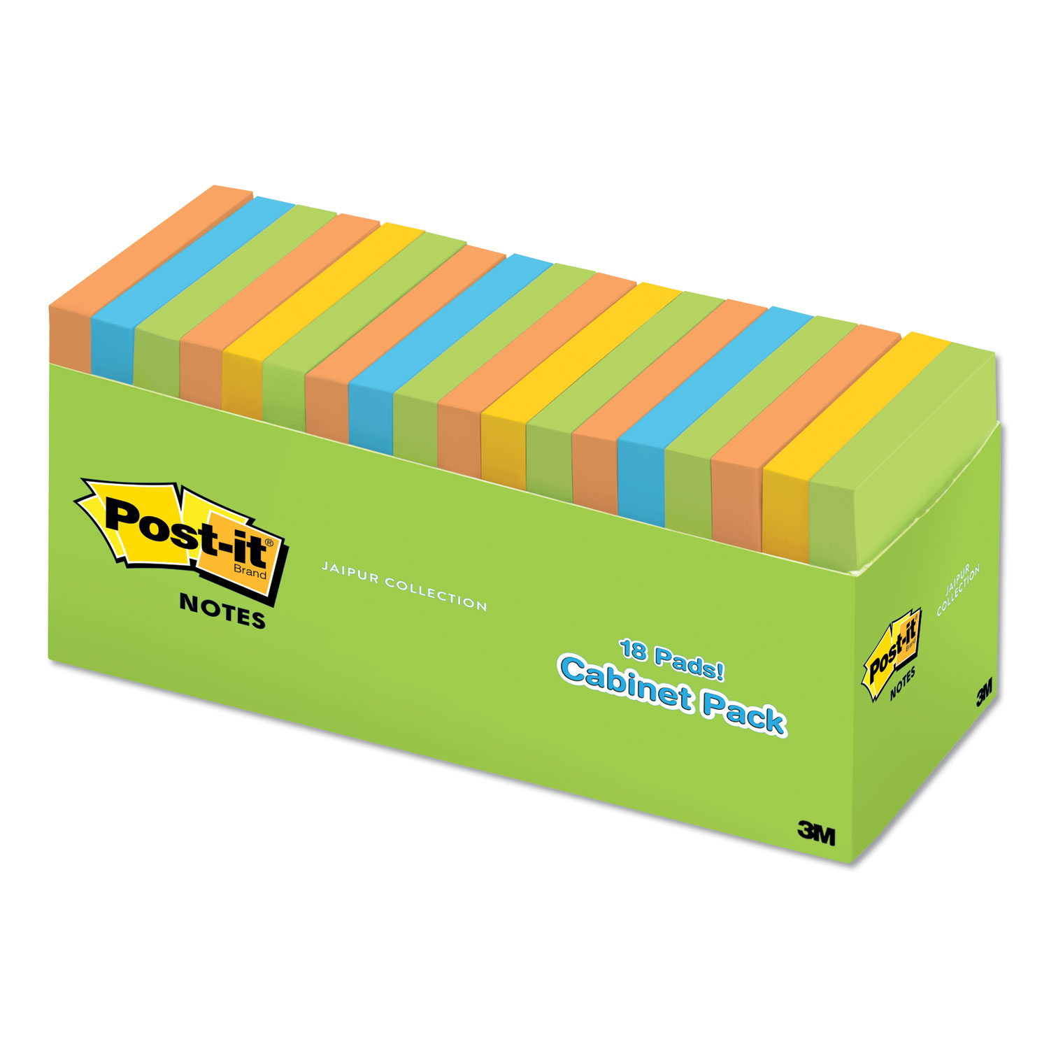  Post-it Notes 654-18BRCP Original Pads in Jaipur Colors Cabinet Pack, 3 x 3, 100-Sheet, 18/Pack (MMM65418BRCP) 