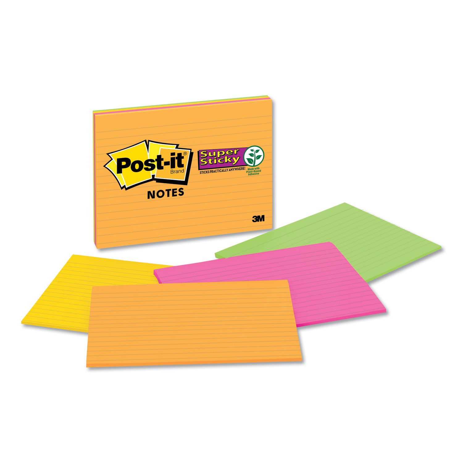  Post-it Notes Super Sticky 6845-SSPL Meeting Notes in Rio de Janeiro Colors, Lined, 8 x 6, 45-Sheet, 4/Pack (MMM6845SSPL) 