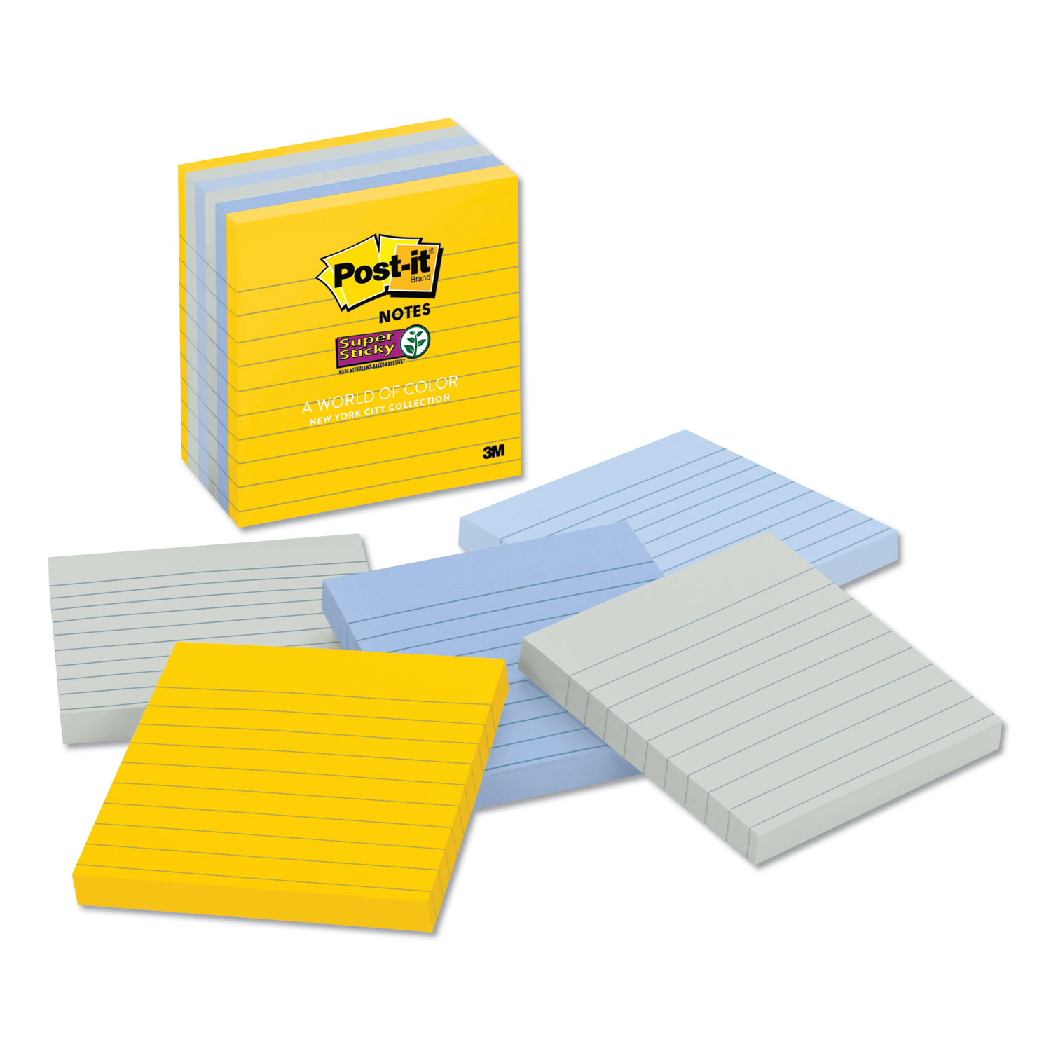  Post-it Notes Super Sticky 6756SSNY Pads in New York Colors Notes, 4 x 4, 90-Sheet, 6/Pack (MMM6756SSNY) 