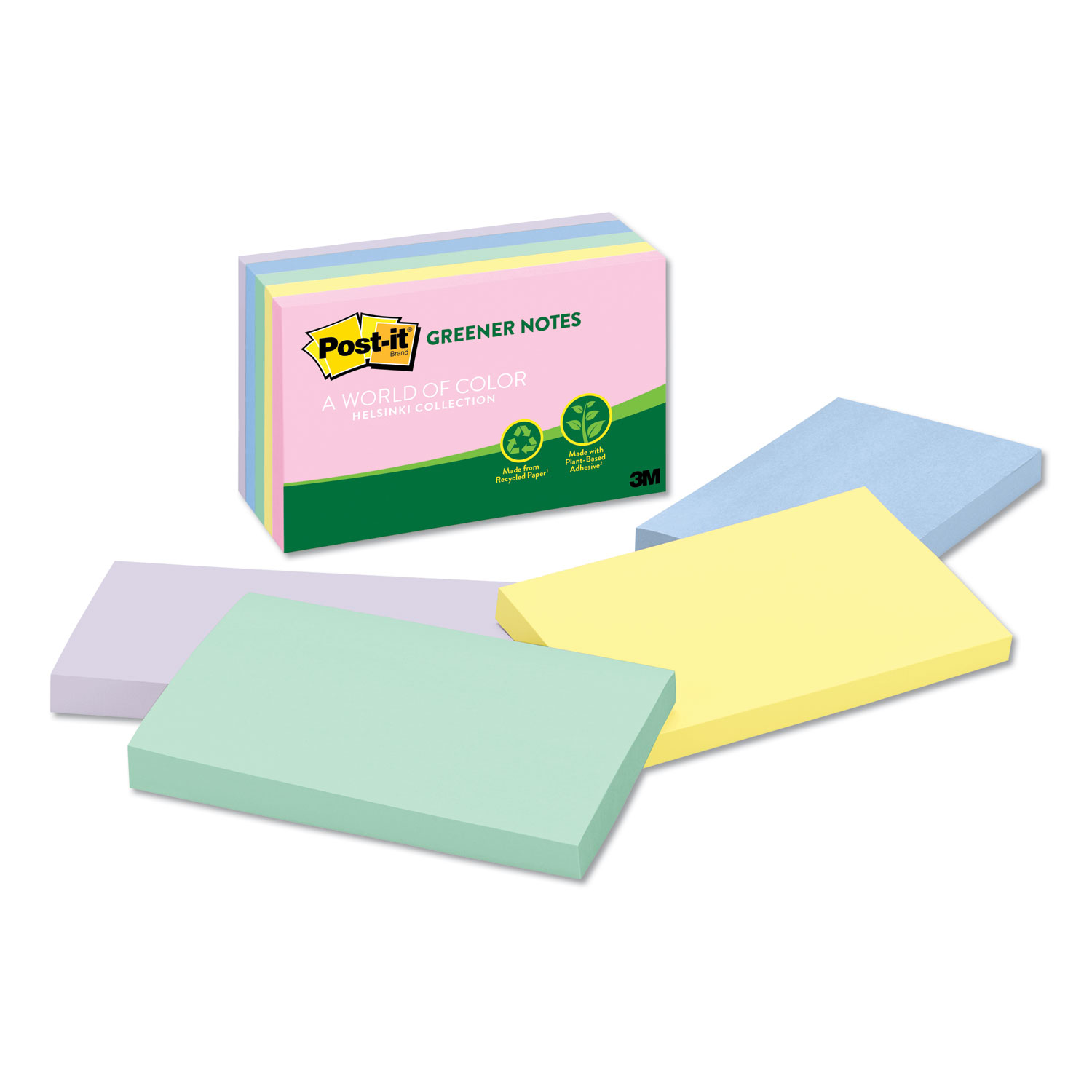  Post-it Greener Notes 655-RP-A Recycled Note Pads, 3 x 5, Assorted Helsinki Colors, 100-Sheet, 5/Pack (MMM655RPA) 