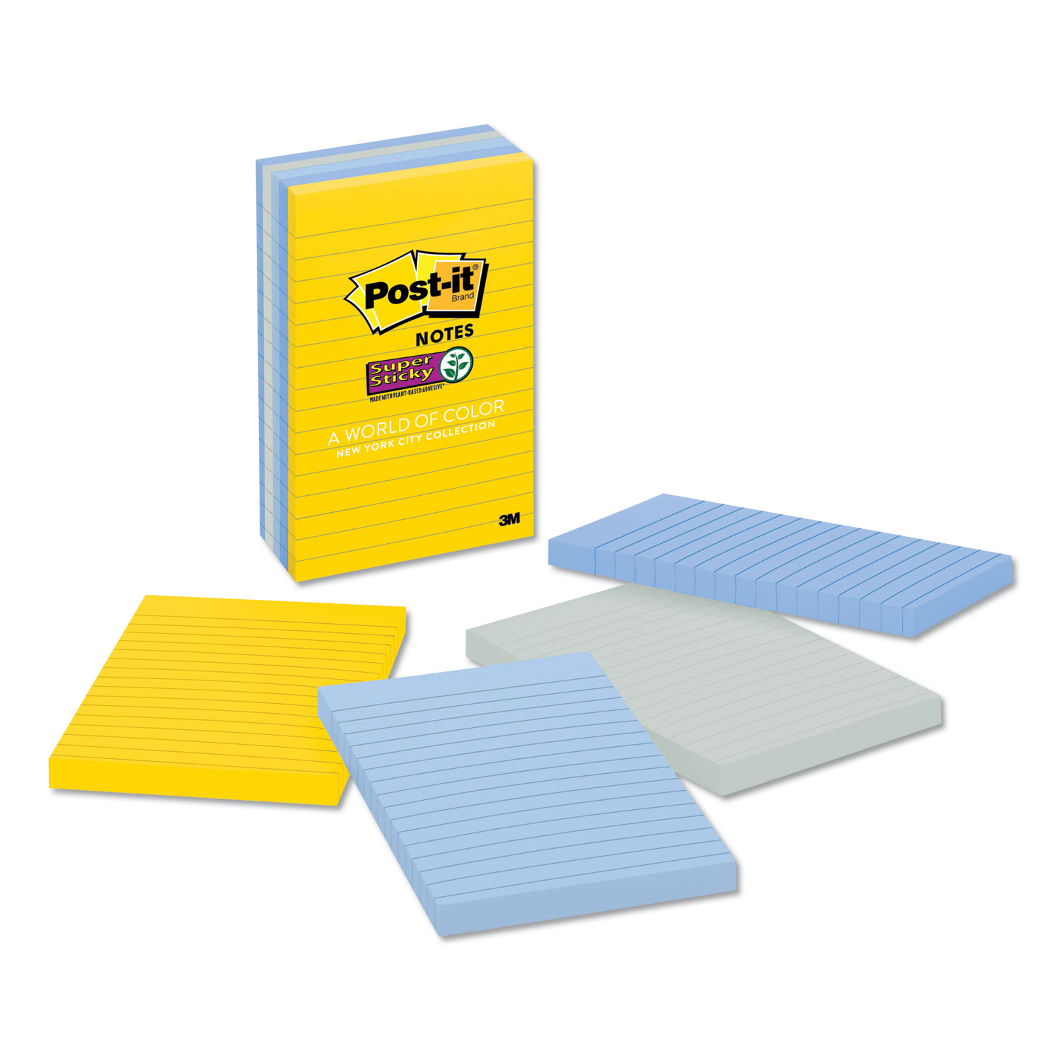  Post-it Notes Super Sticky 6605SSNY Pads in New York Colors Notes, 4 x 6, 90-Sheets/Pad, 5 Pads/Pack (MMM6605SSNY) 