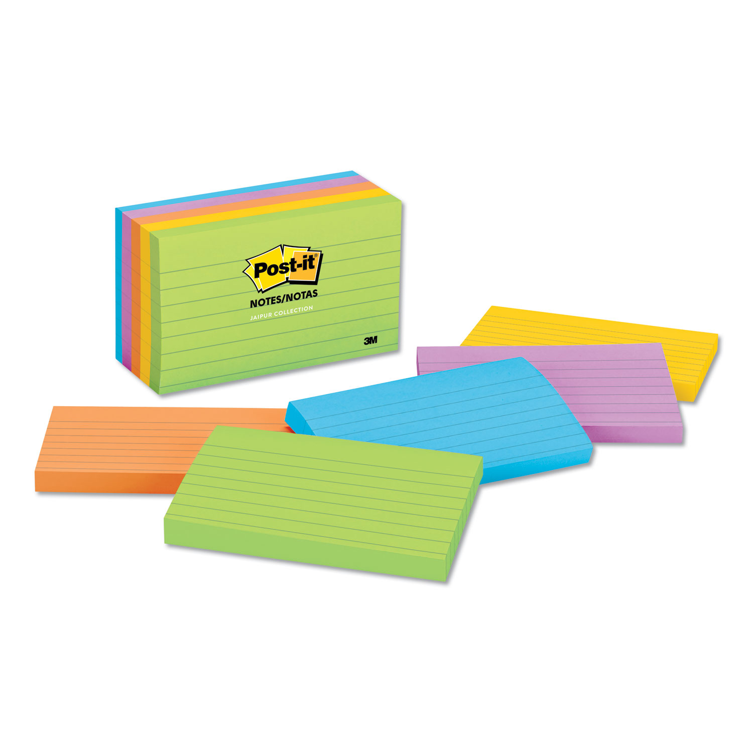  Post-it Notes 635-5AU Original Pads in Jaipur Colors, 3 x 5, Lined, 100-Sheet, 5/Pack (MMM6355AU) 