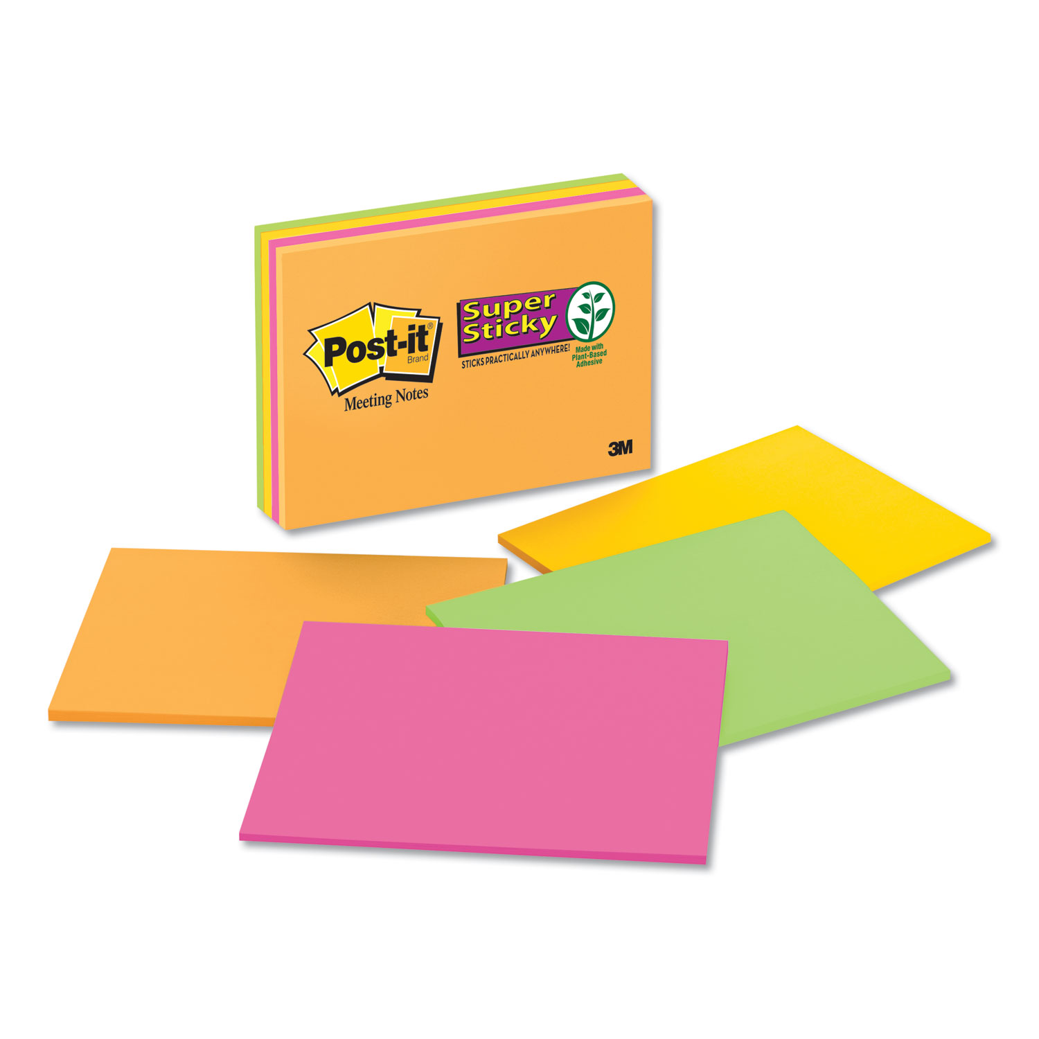  Post-it Notes Super Sticky 6845-SSP Super Sticky Meeting Notes in Rio de Janeiro Colors, 8 x 6, 45-Sheet, 4/Pack (MMM6845SSP) 