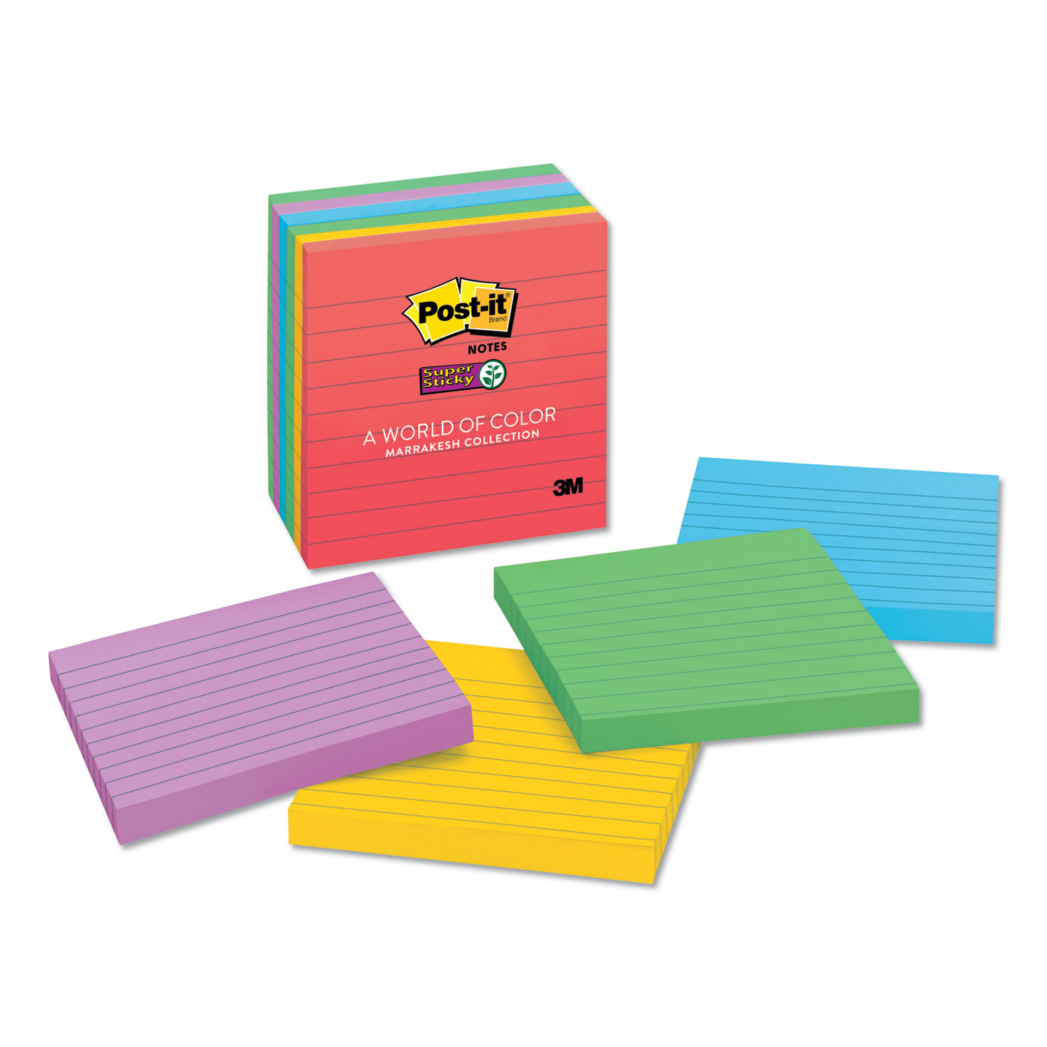  Post-it Notes Super Sticky 675-6SSAN Pads in Marrakesh Colors, Lined, 4 x 4, 90-Sheet, 6/Pack (MMM6756SSAN) 