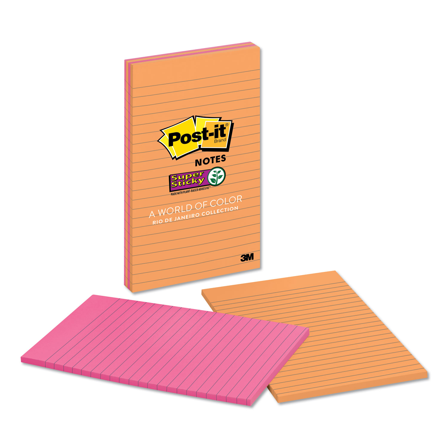  Post-it Notes Super Sticky 5845-SSUC Pads in Rio de Janeiro Colors, Lined, 5 x 8, 45-Sheet Pads, 4/Pack (MMM5845SSUC) 