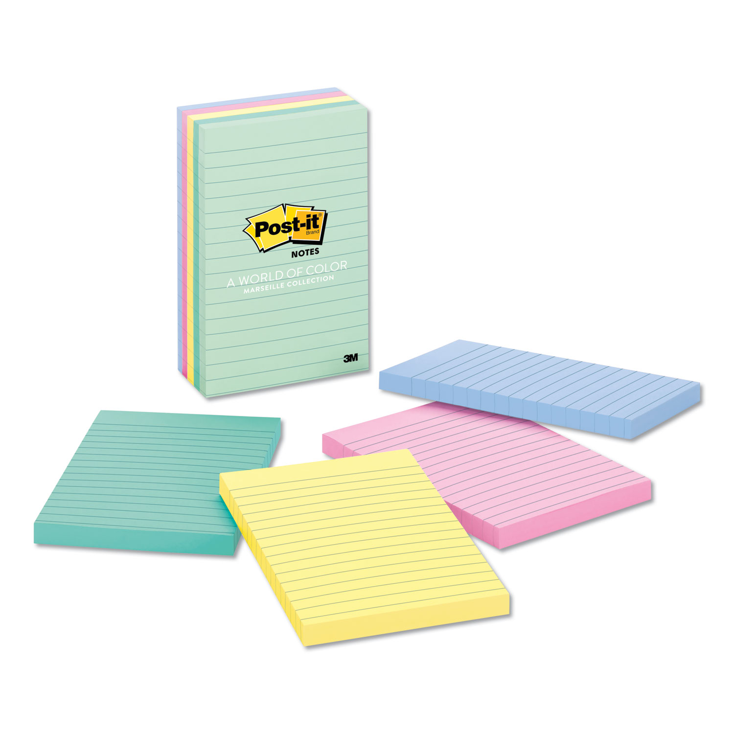  Post-it Notes 660-5PK-AST Original Pads in Marseille Colors, Lined, 4 x 6, 100-Sheet, 5/Pack (MMM6605PKAST) 