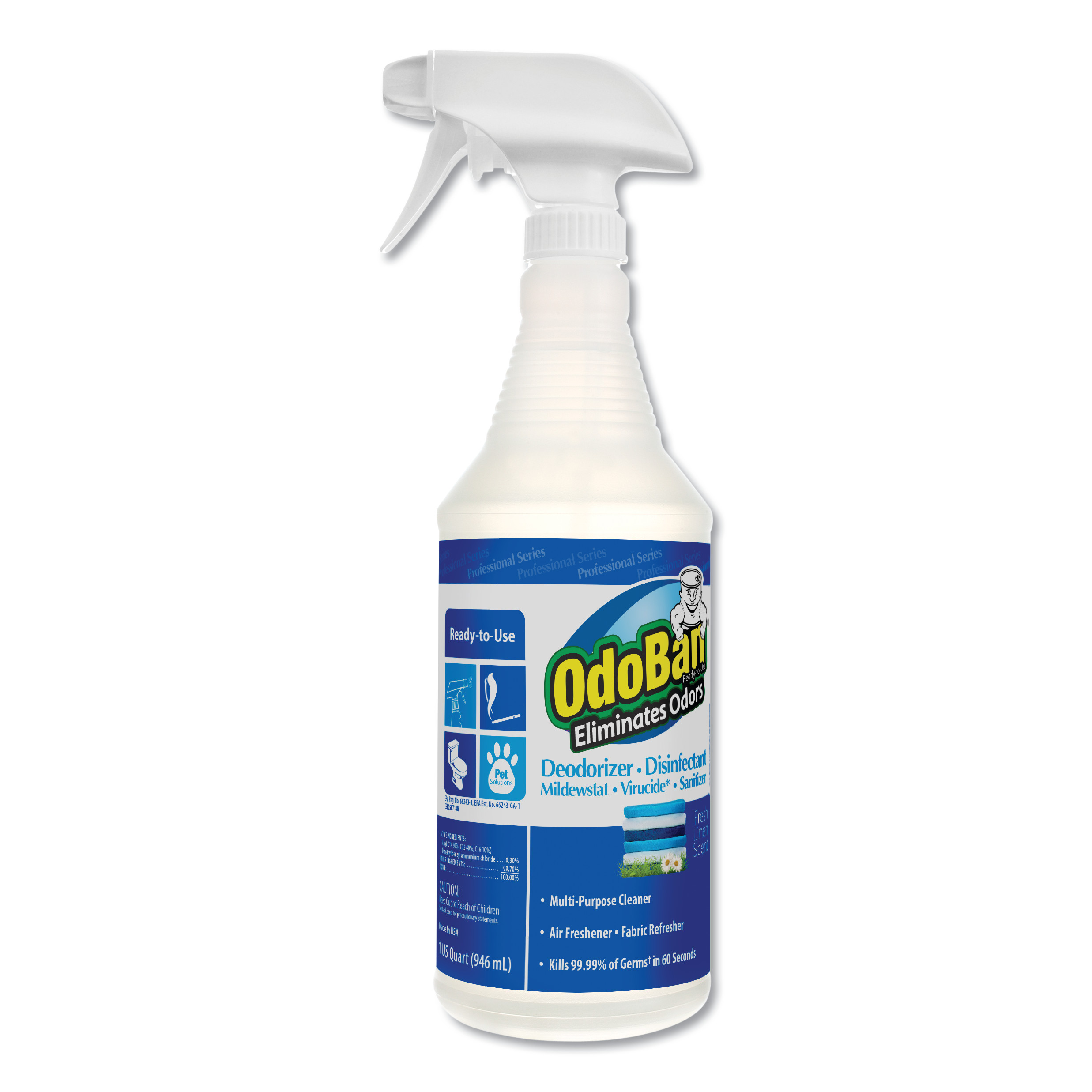  OdoBan 910762-QC12 Odor Eliminator and Disinfectant, Fresh Linen, 32 oz, 12/Carton (ODO910762QC12) 