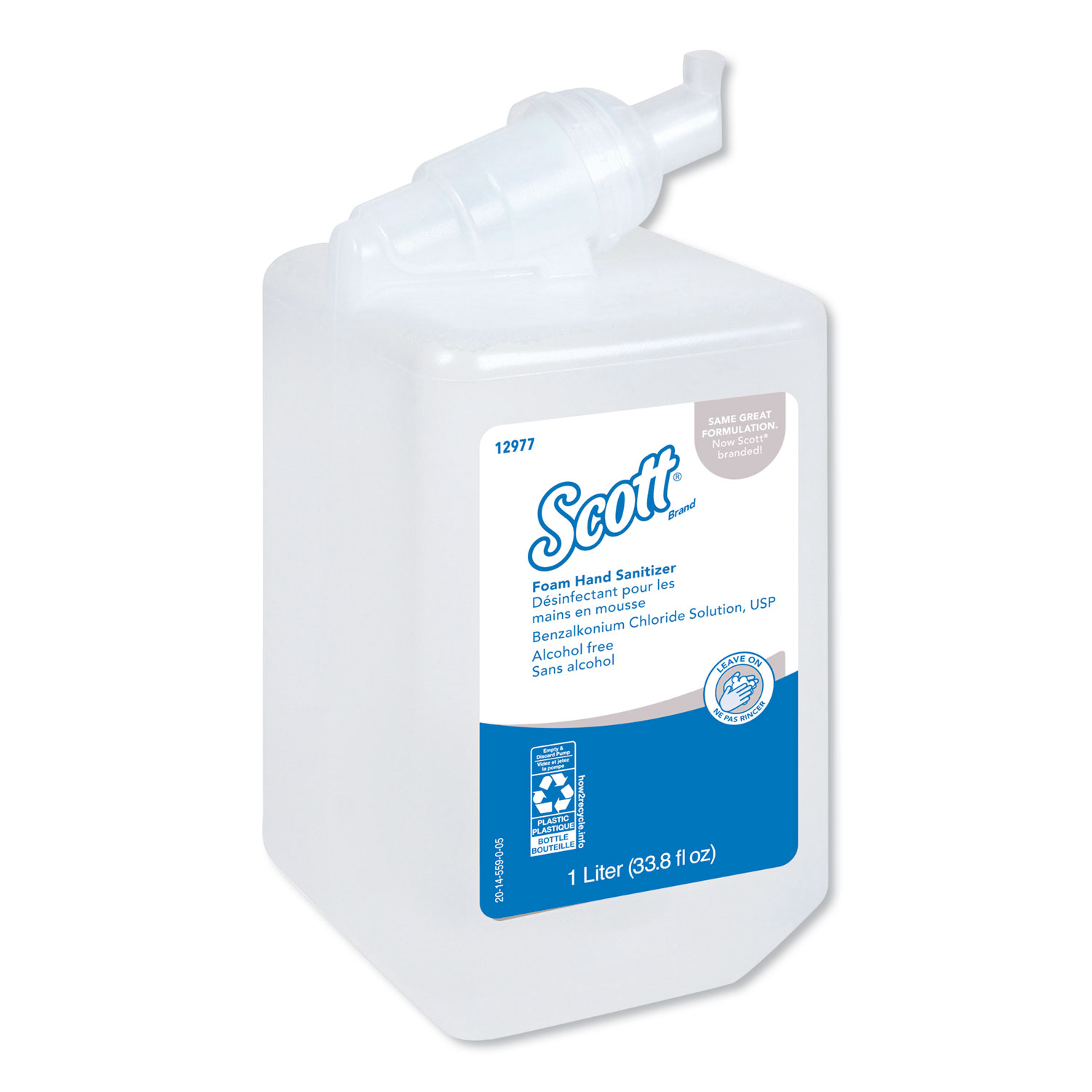  Scott 12977 Essential Alcohol-Free Foam Hand Sanitizer, 1,000 ml, Clear, 6/Carton (KCC12977) 