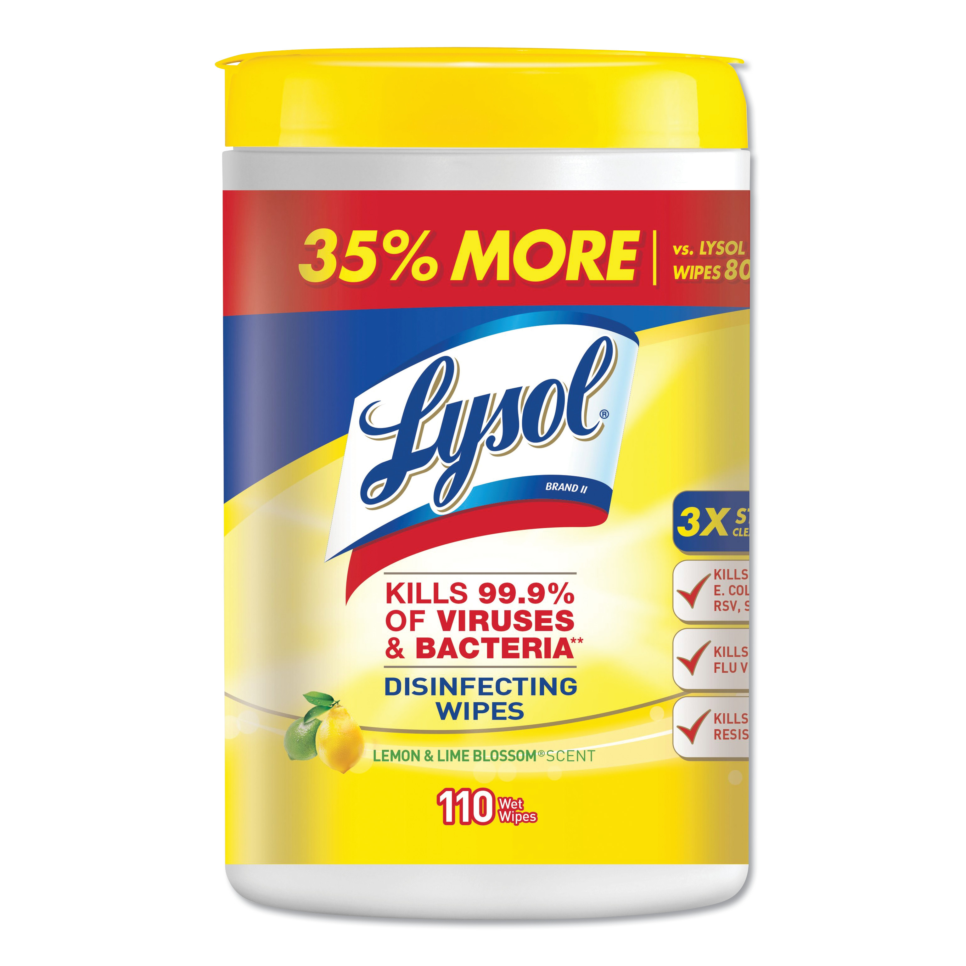  LYSOL Brand 19200-78849 Disinfecting Wipes, 7 x 8, Lemon and Lime Blossom, 110 Wipes/Canister (RAC78849EA) 
