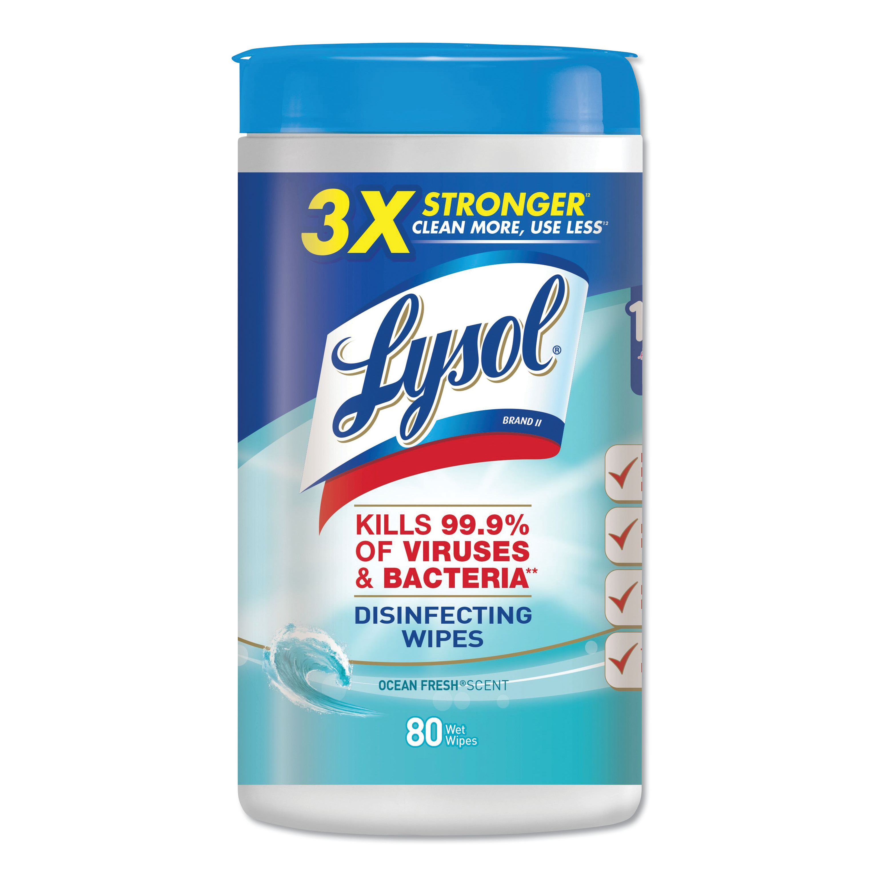  LYSOL Brand 19200-77925 Disinfecting Wipes, 7 x 8, Ocean Fresh, 80 Wipes/Canister (RAC77925EA) 