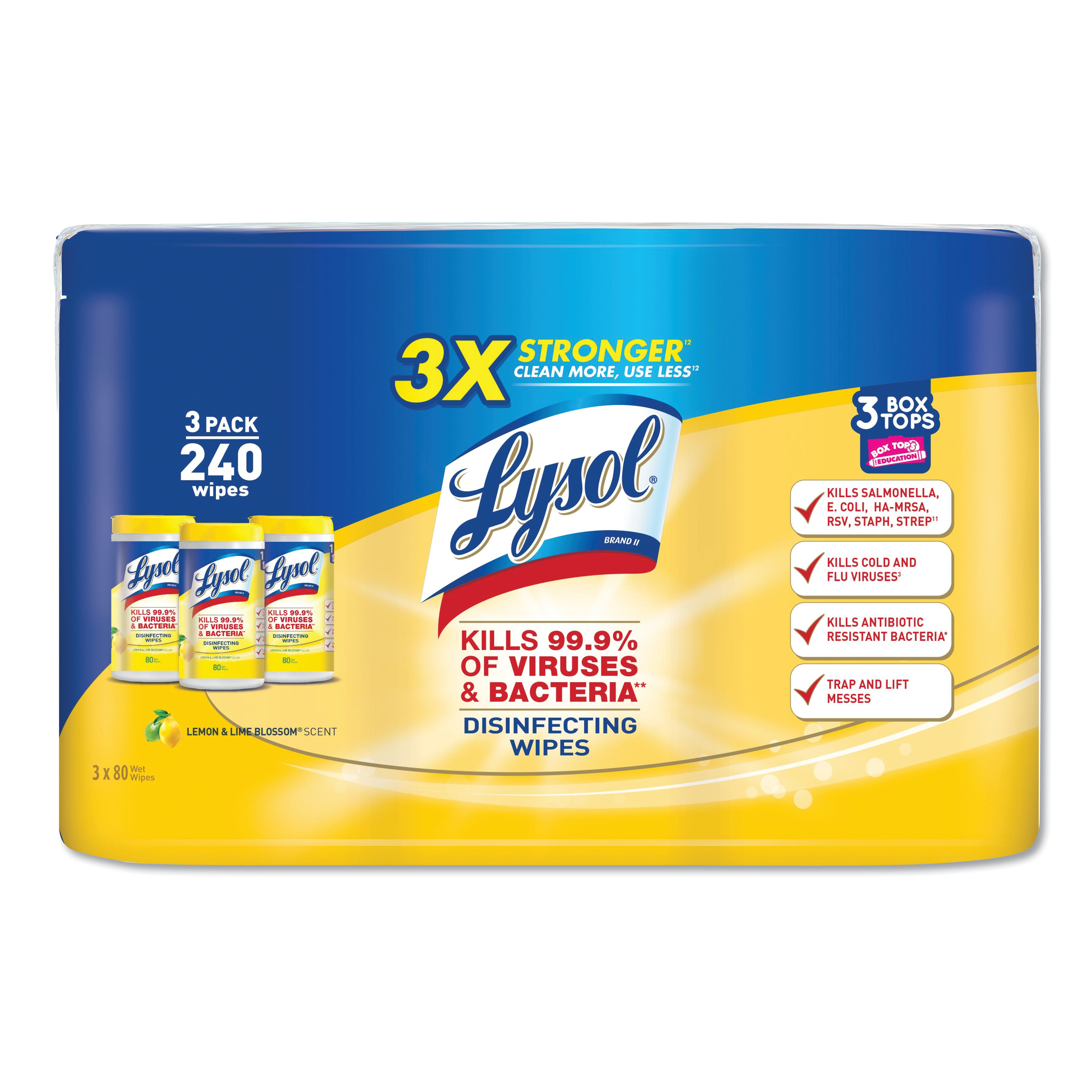 Disinfecting Wipes, 7 x 8, Lemon and Lime Blossom, 80/Canister, 3/Pack